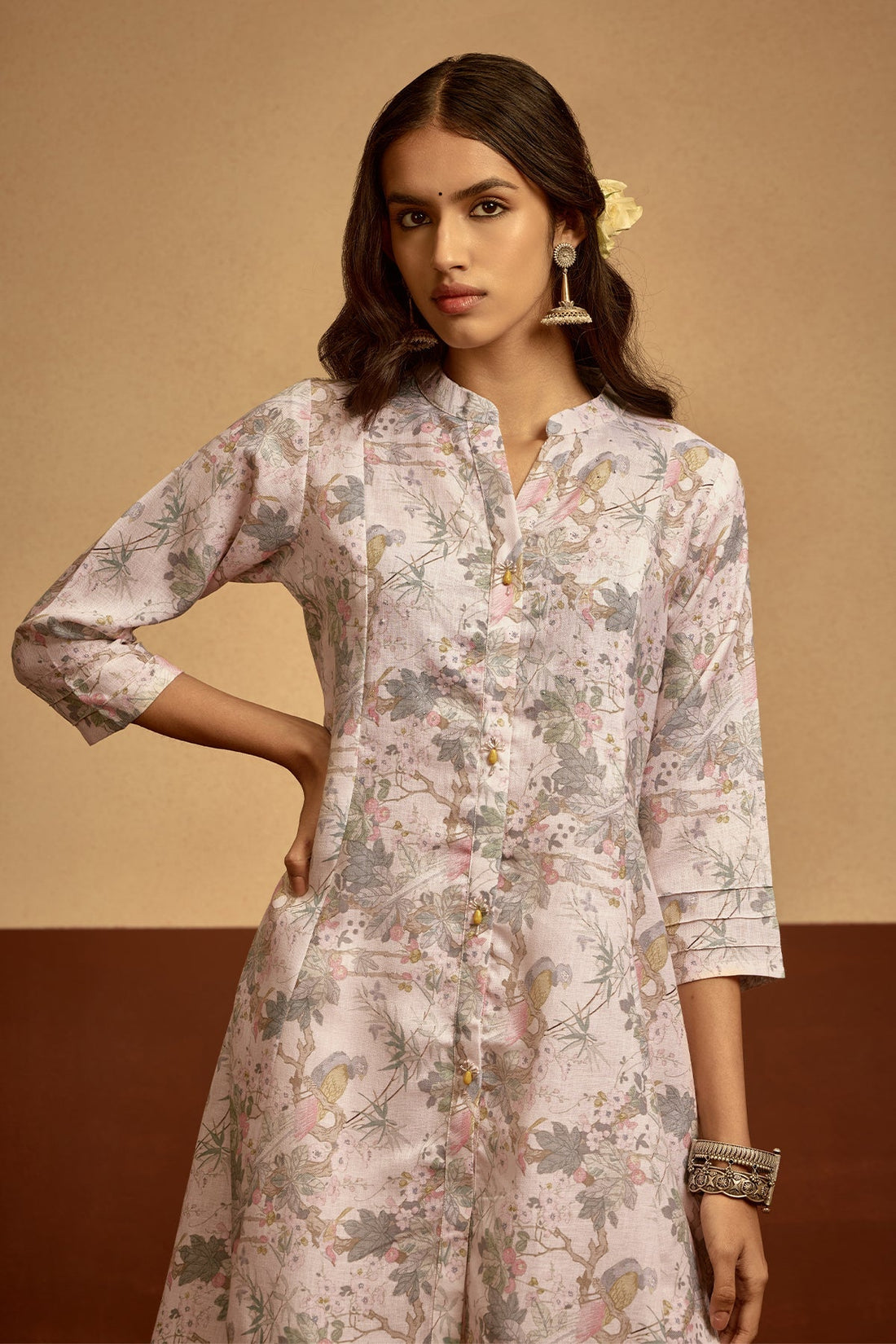 Cream Printed Kurta 2 Pcs Set