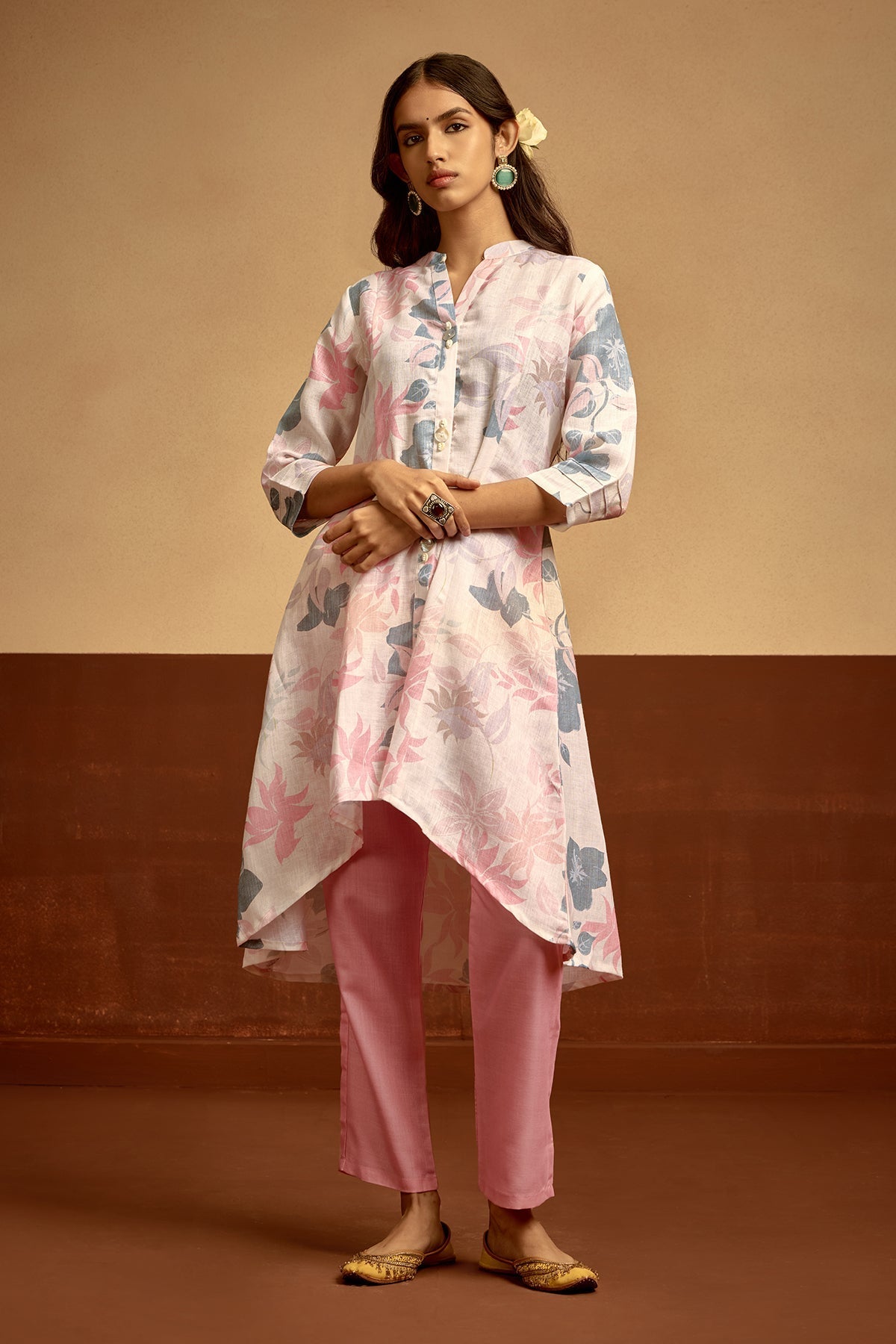 Cream Printed Kurta 2 Pcs Set