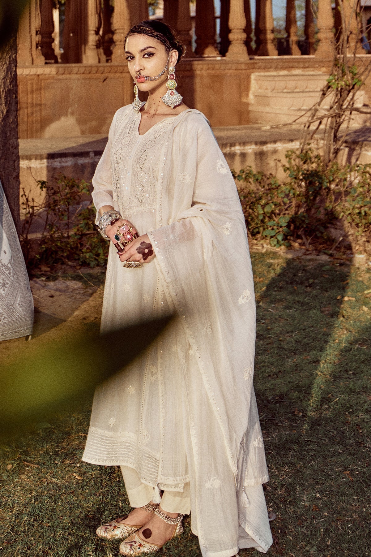 Cream Straight Kurta 3 Pcs Set
