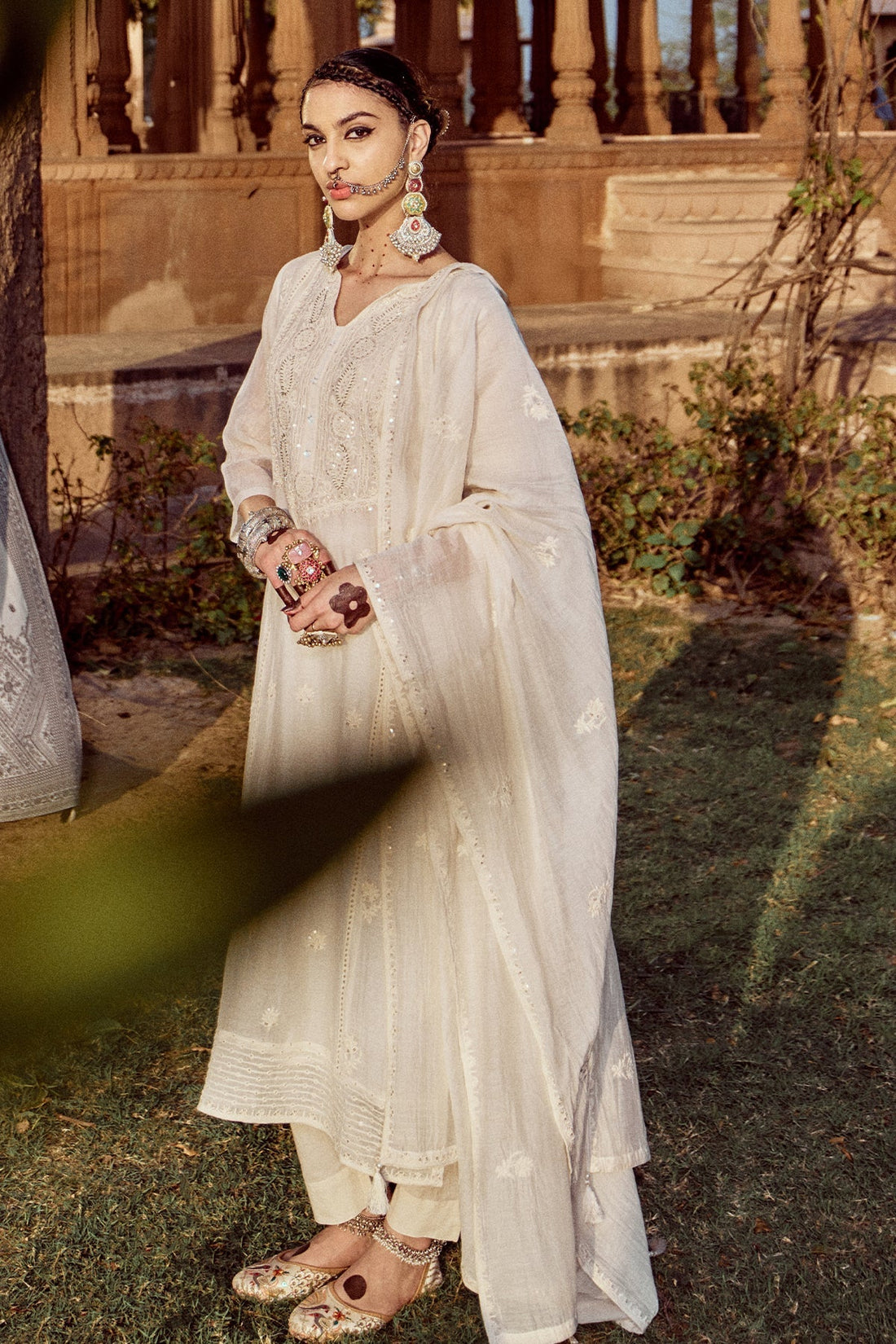 Cream Straight Kurta 3 Pcs Set