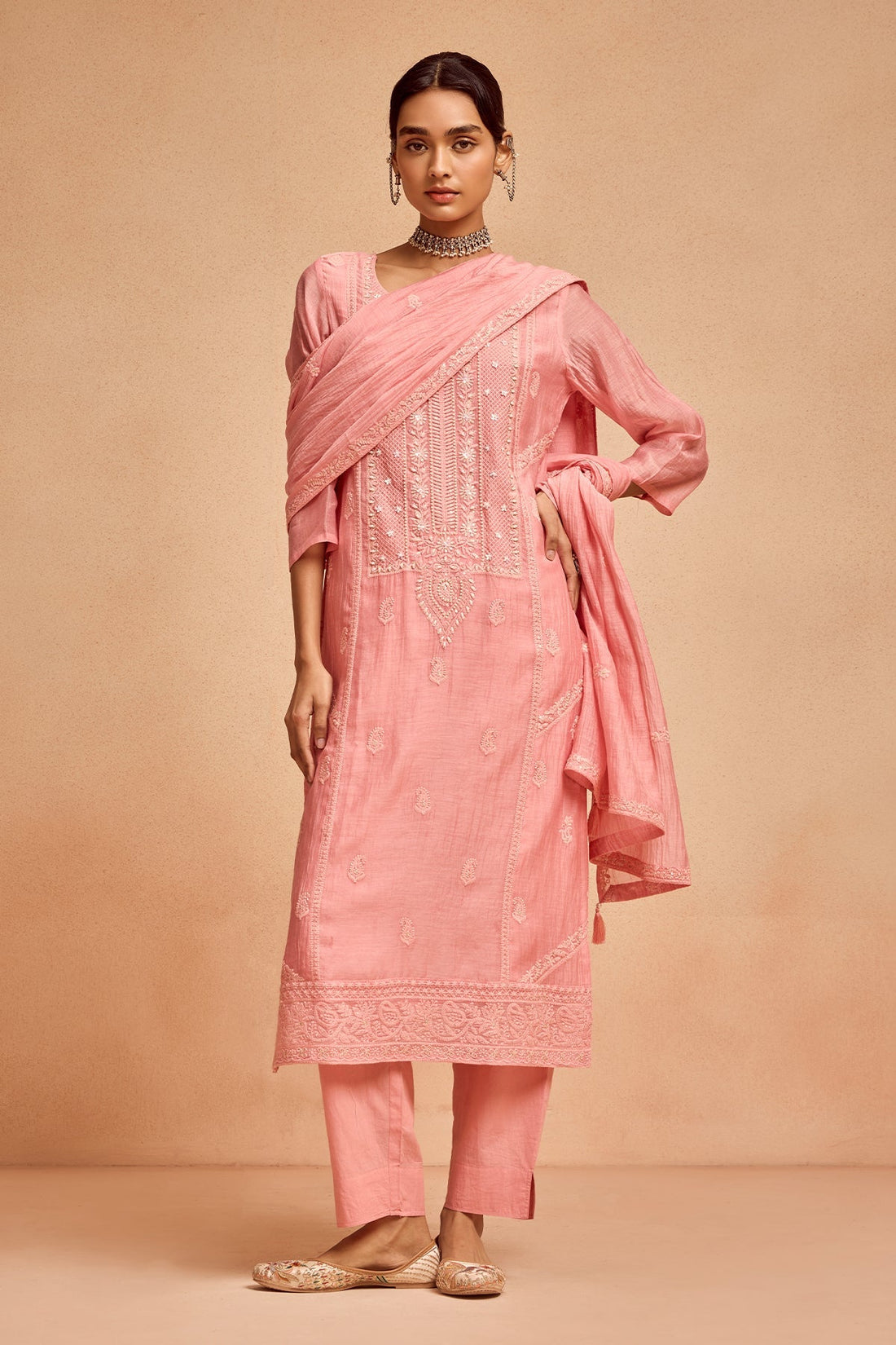 Pink Straight Kurta 3 Pcs Set