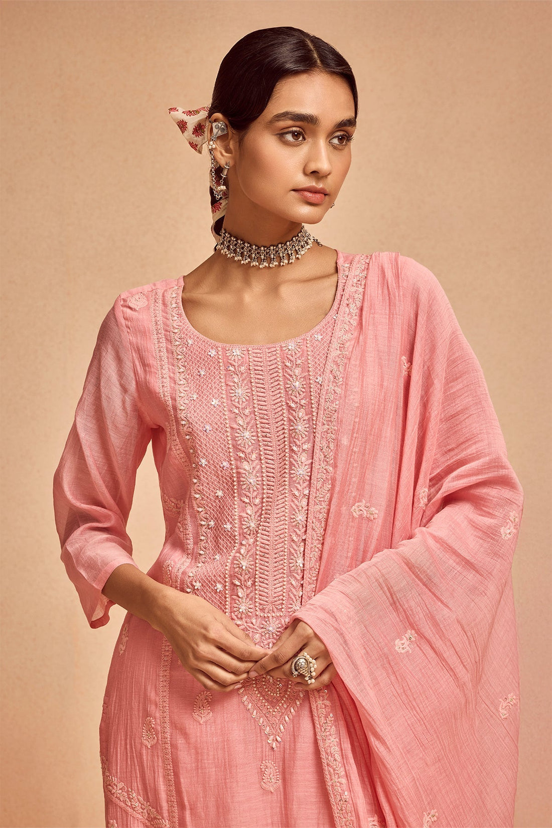 Pink Straight Kurta 3 Pcs Set