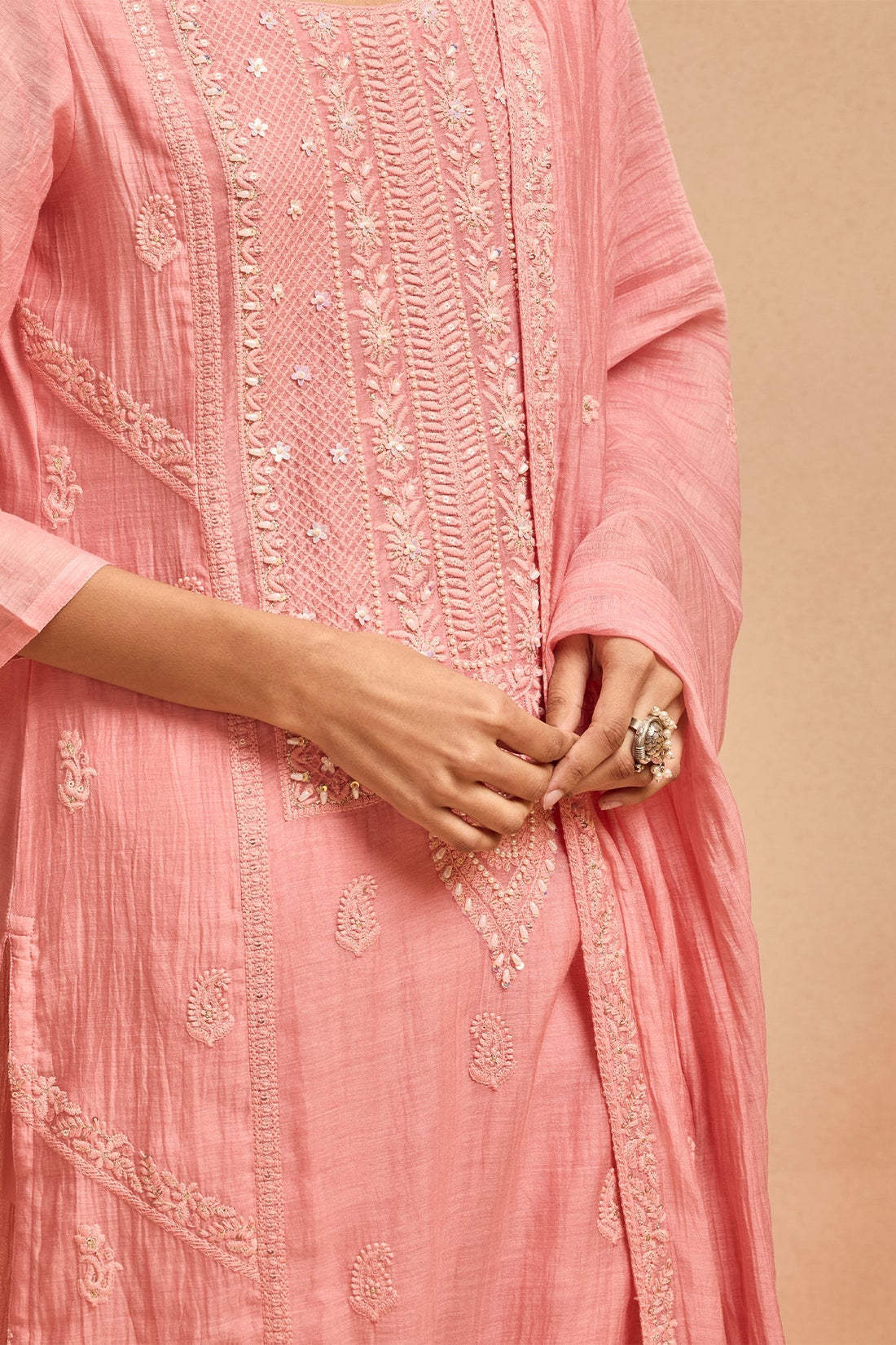 Pink Straight Kurta 3 Pcs Set