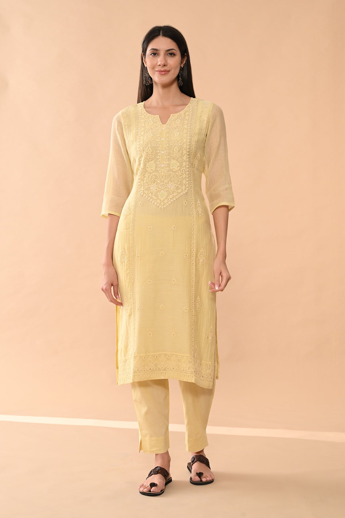 Yellow Embroidered Kurta 3 Pcs Set