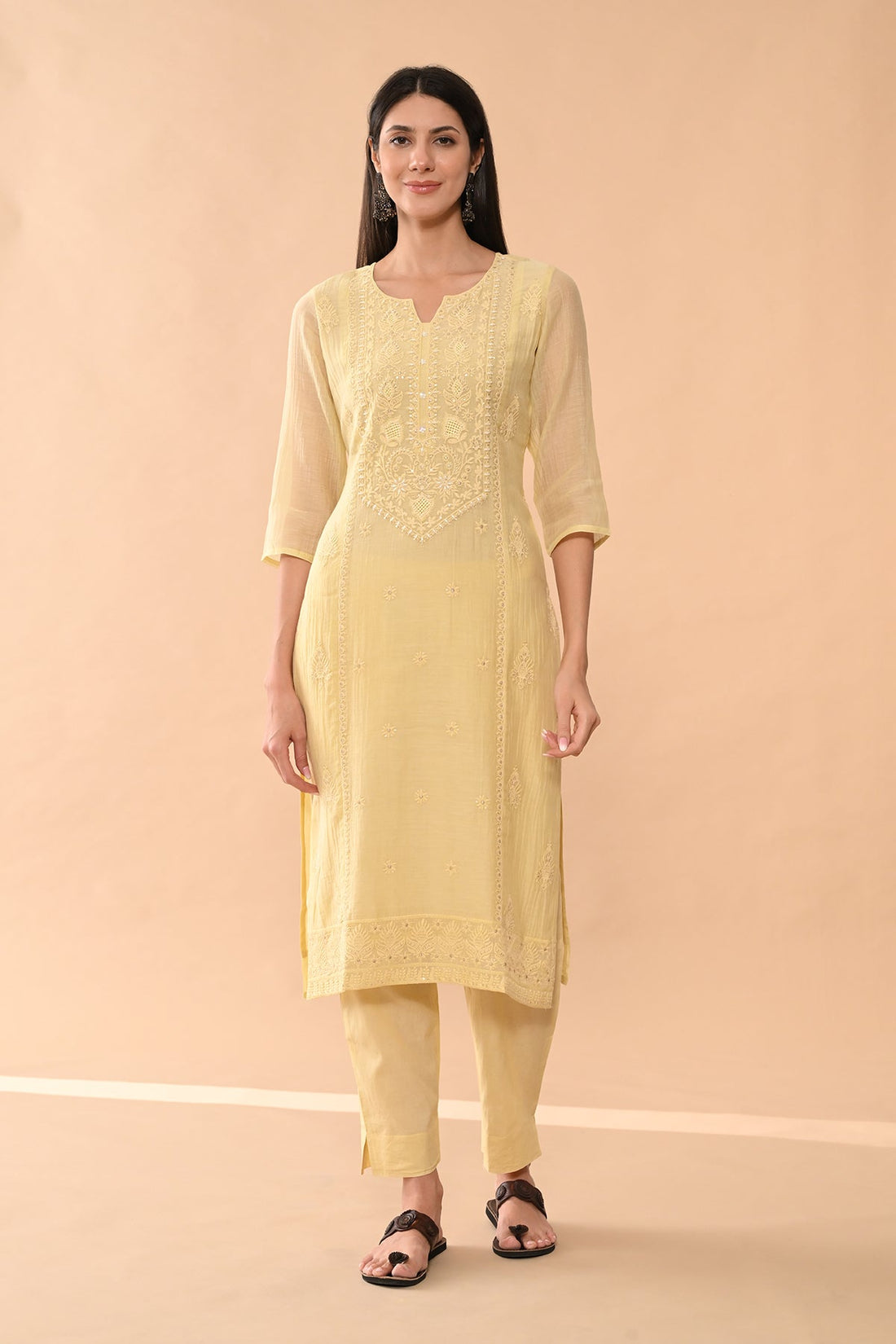 Yellow Embroidered Kurta 3 Pcs Set