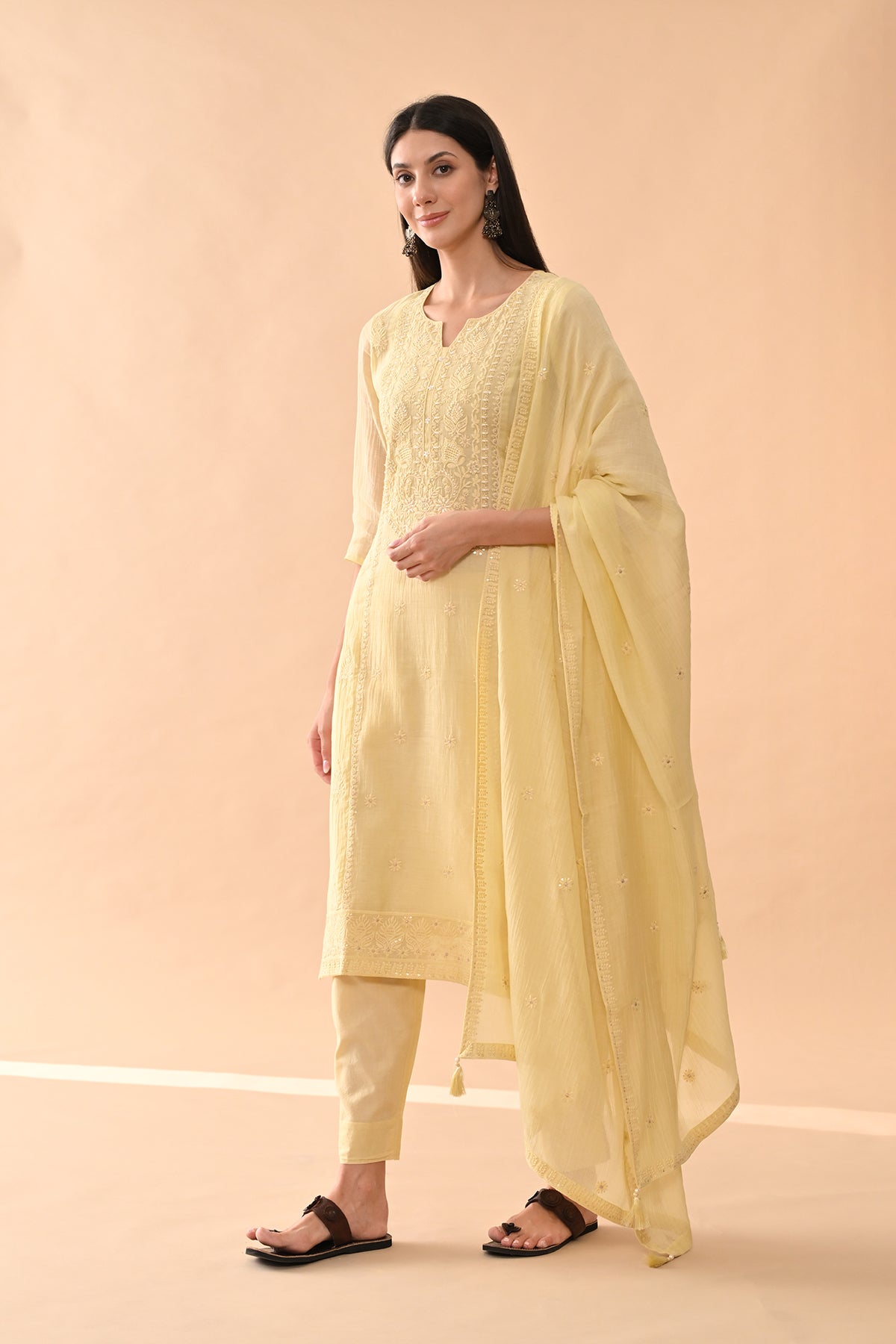 Yellow Embroidered Kurta 3 Pcs Set
