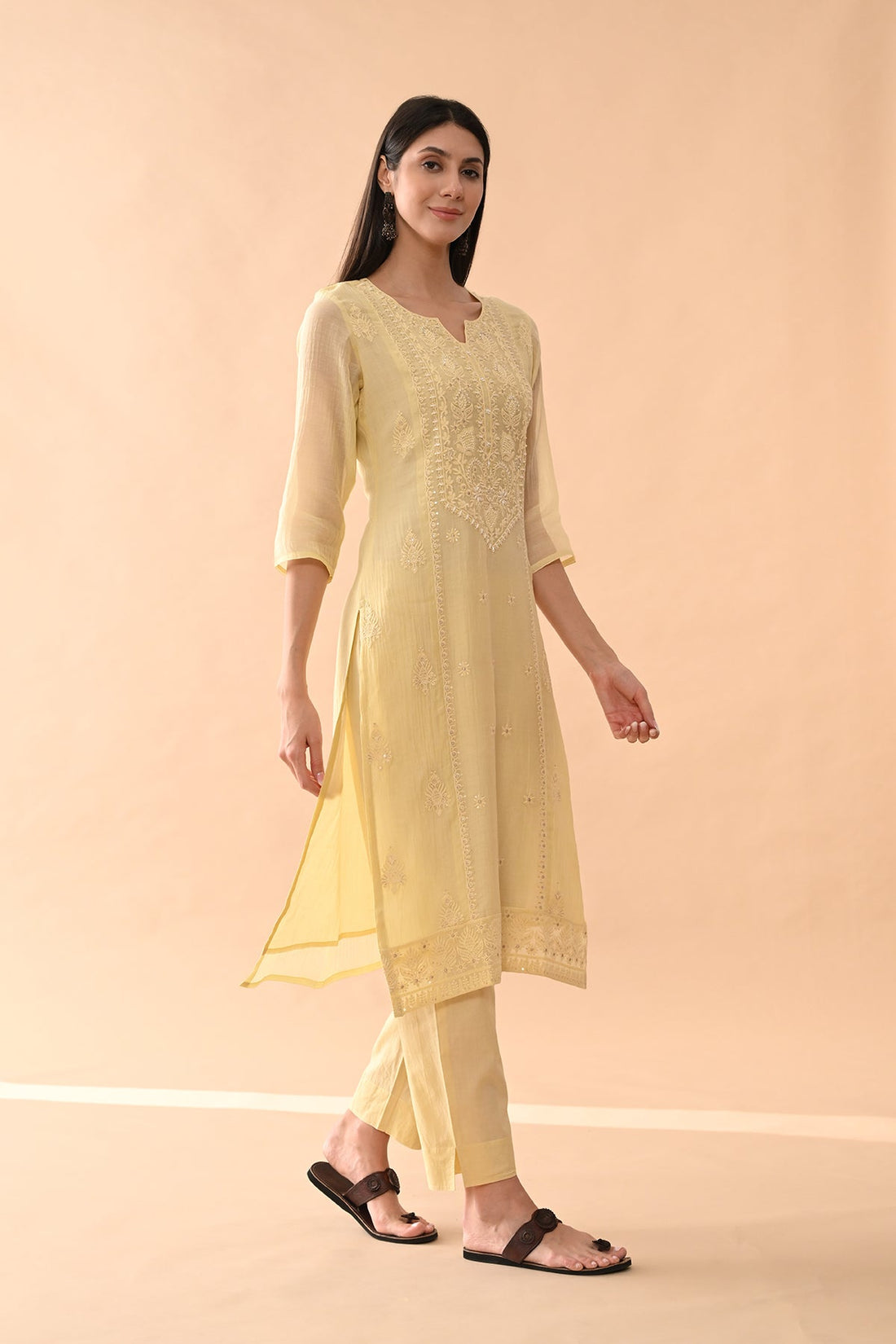 Yellow Embroidered Kurta 3 Pcs Set