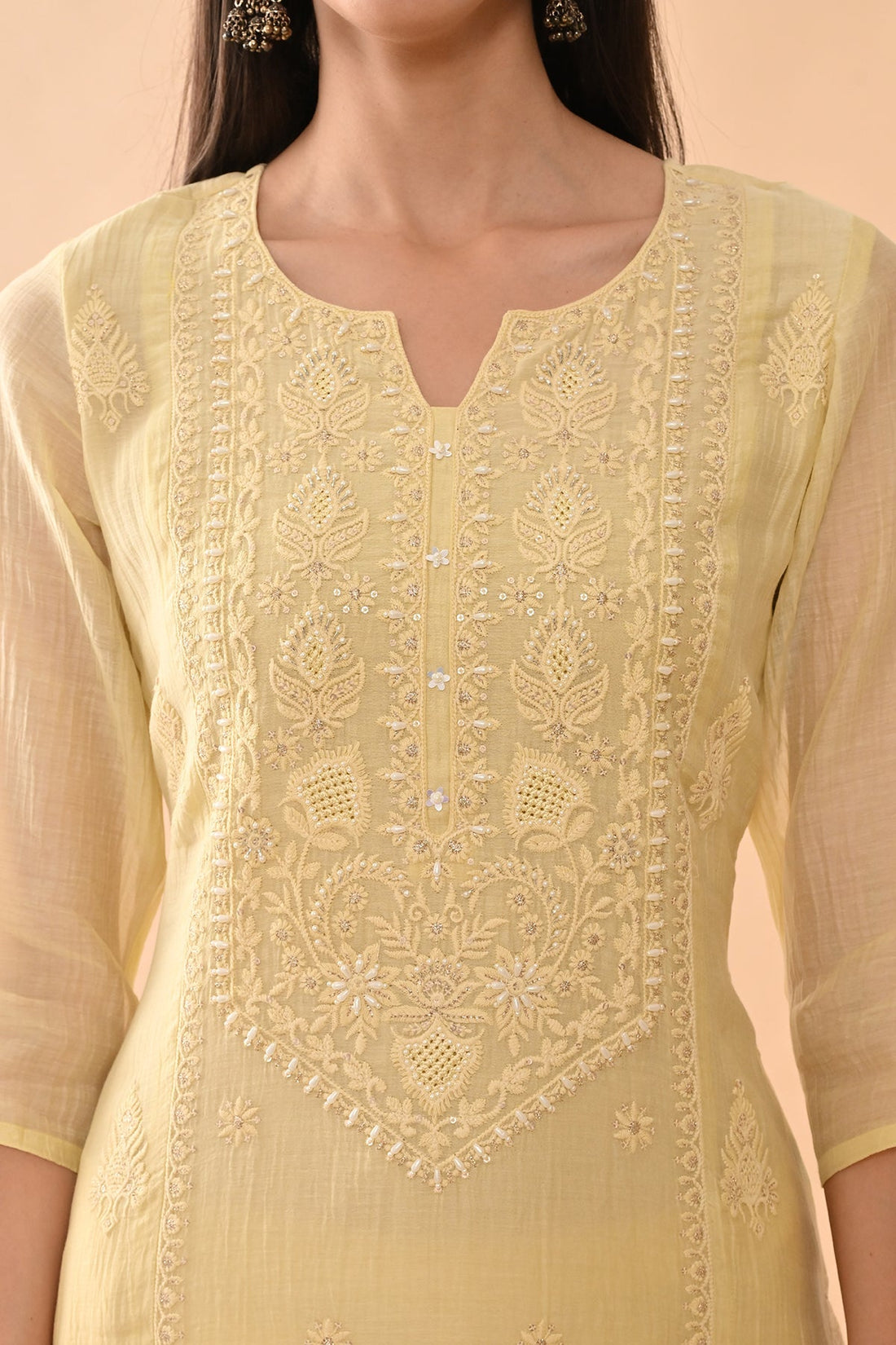 Yellow Embroidered Kurta 3 Pcs Set