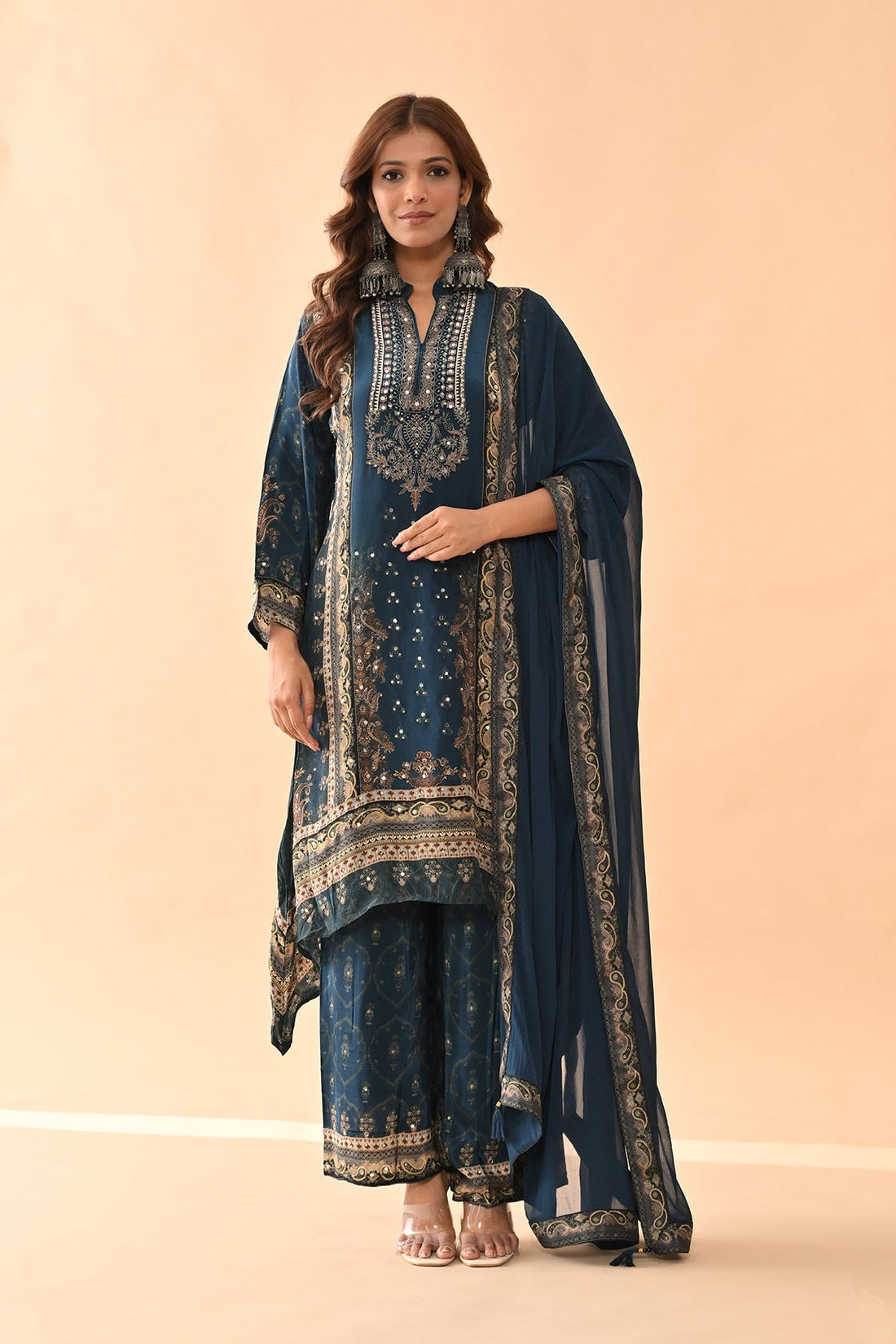 Teal Embellished Kurta 3 Pcs Set