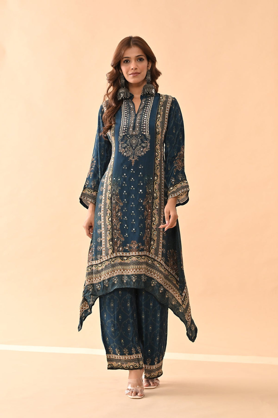 Teal Embellished Kurta 3 Pcs Set
