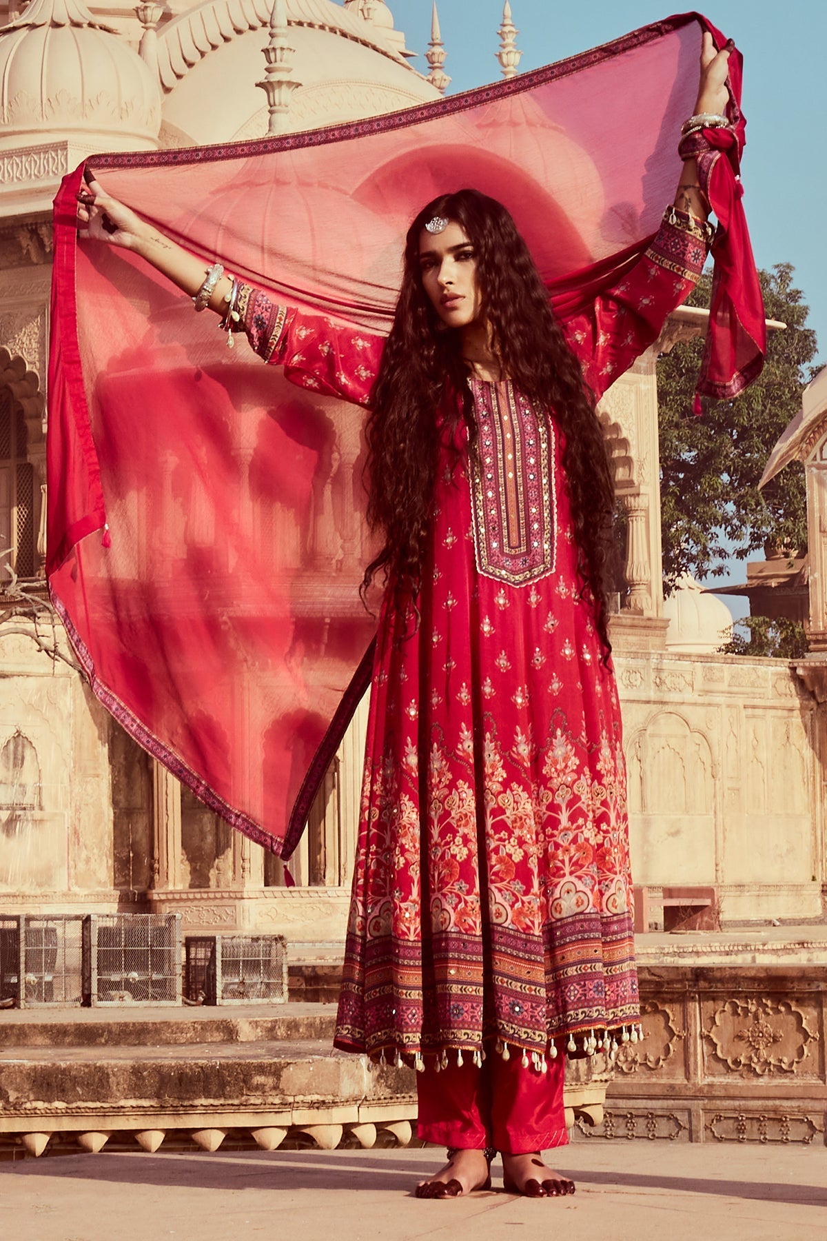 Pink Embellished Kurta 3 Pcs Set