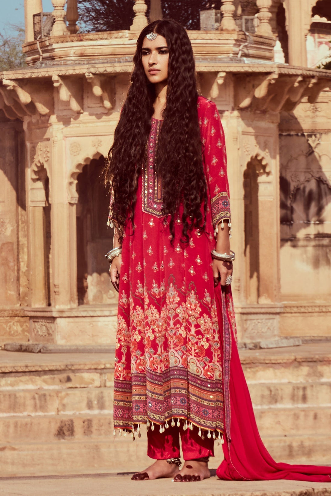 Pink Embellished Kurta 3 Pcs Set