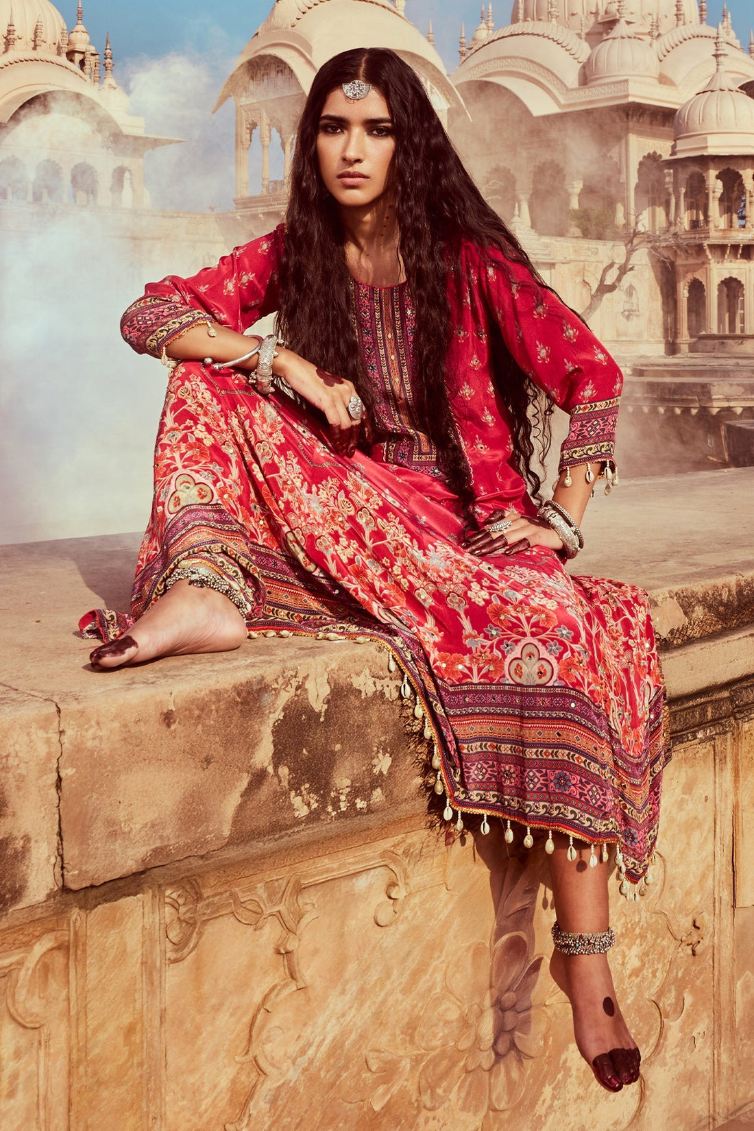 Pink Embellished Kurta 3 Pcs Set