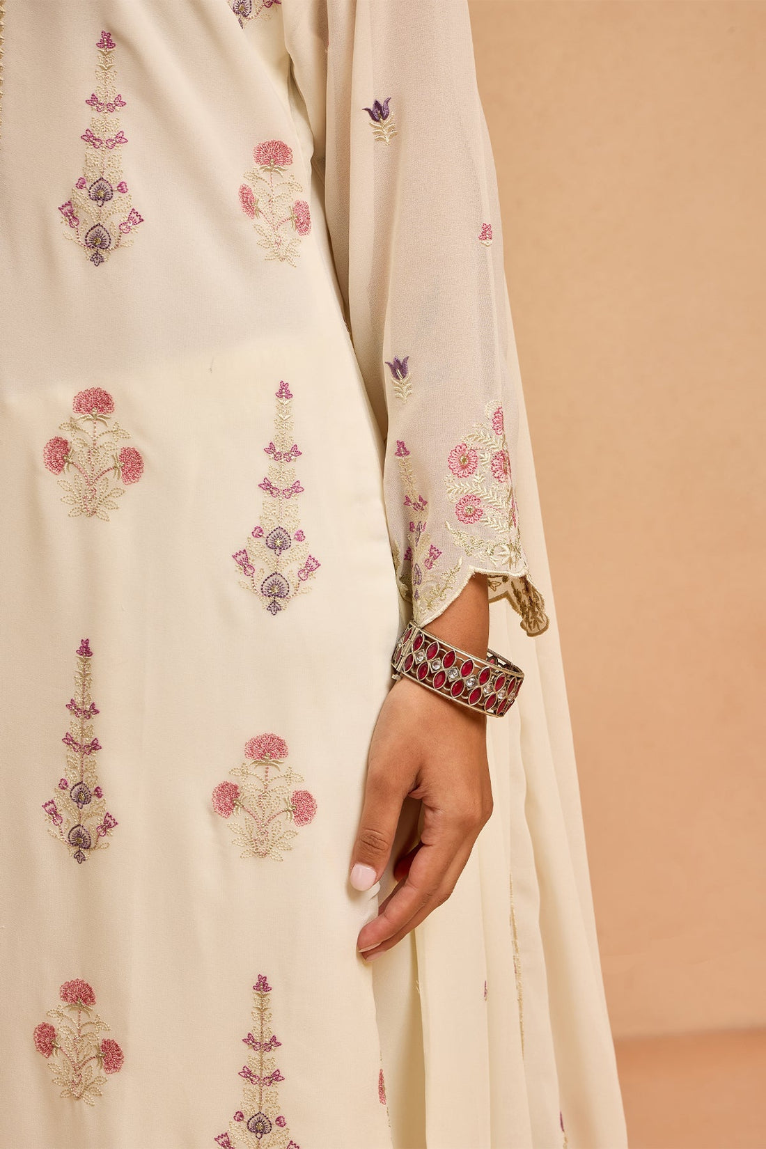 Cream Embroidered Kurta 3 Pcs Set