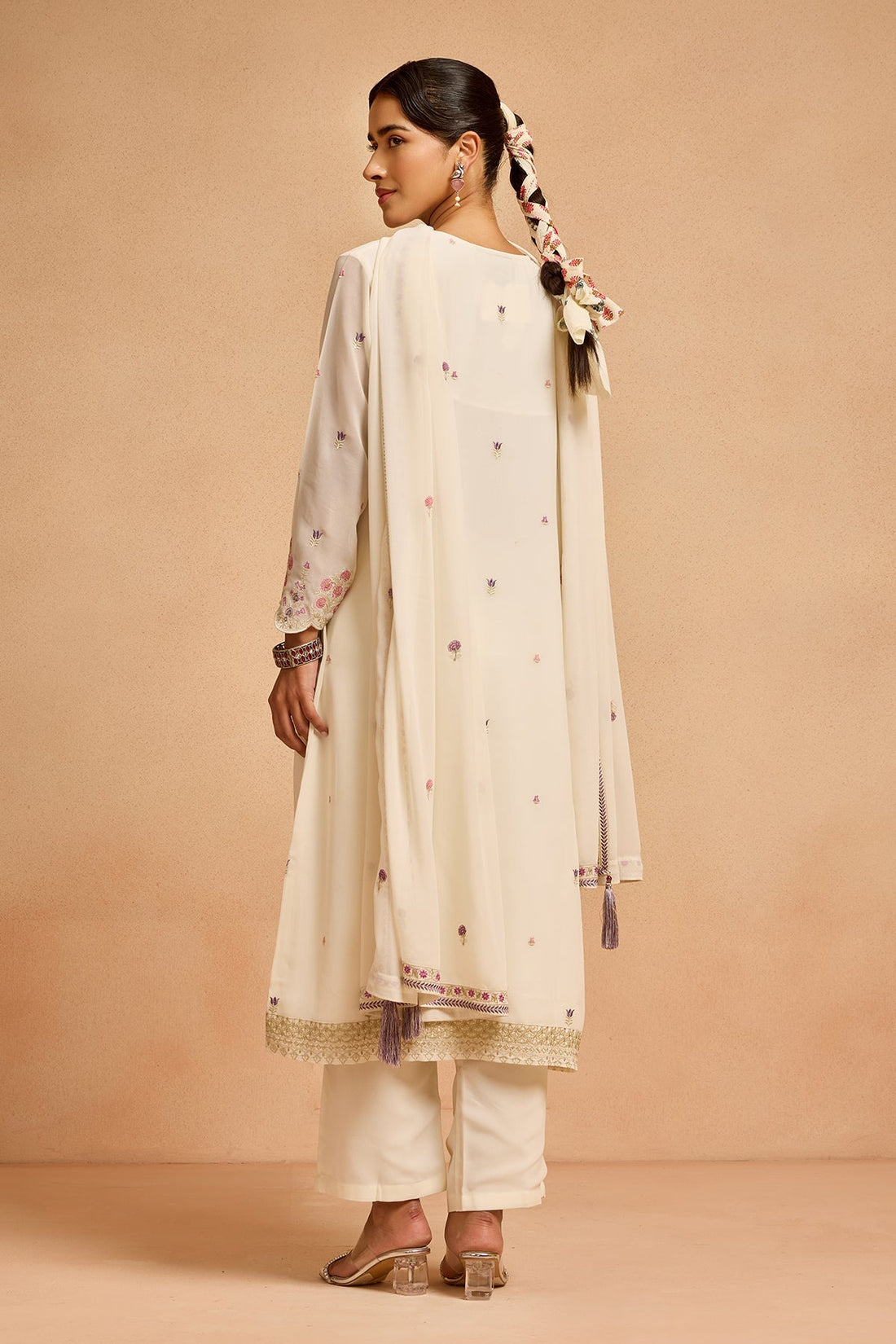 Cream Embroidered Kurta 3 Pcs Set