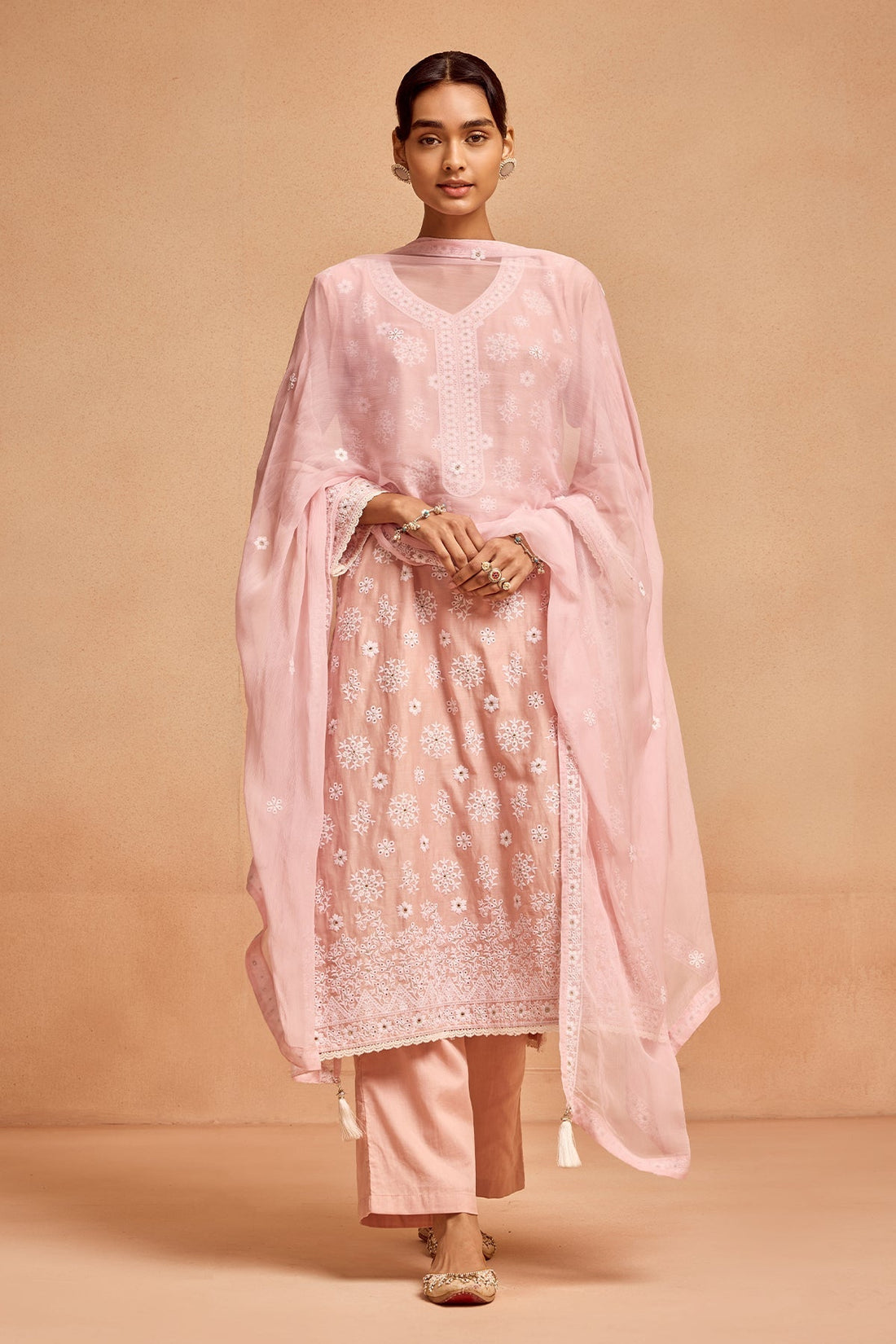 Peach Embroidered Kurta 3 Pcs Set