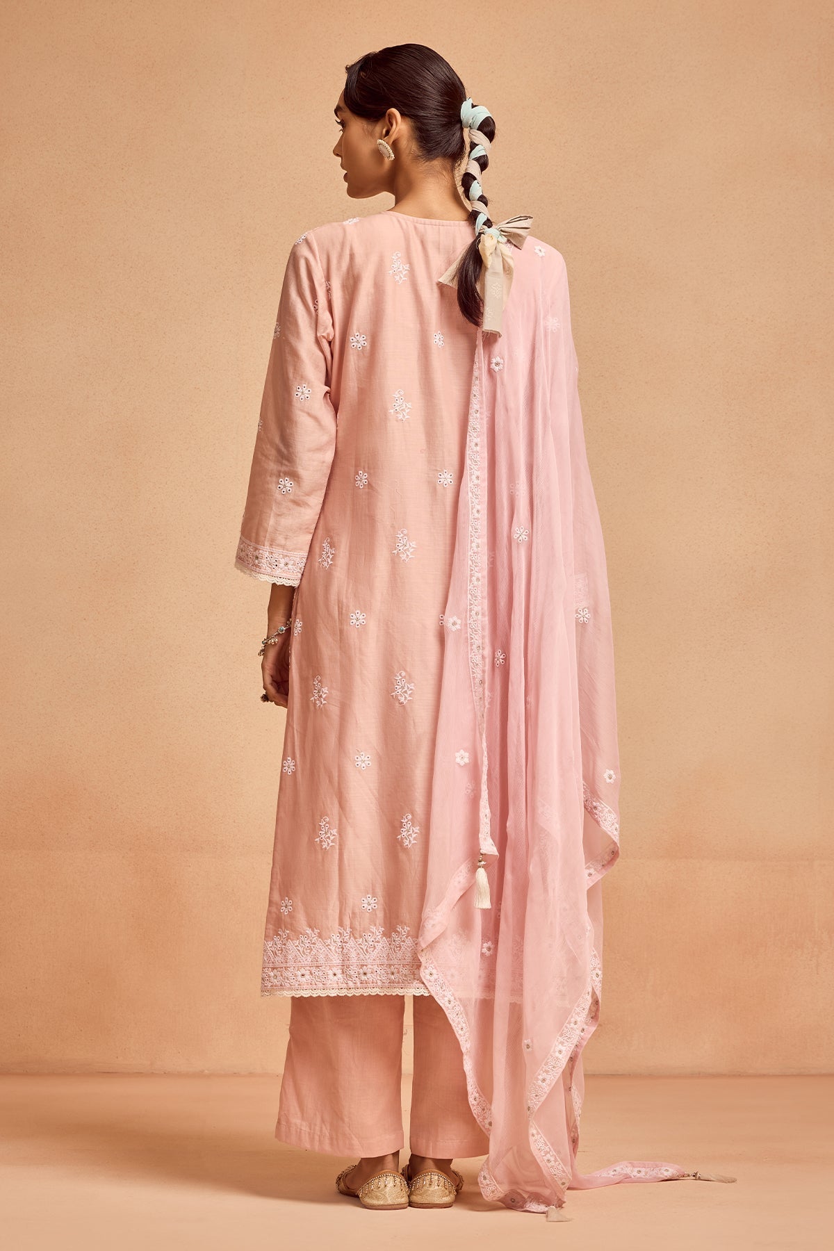 Peach Embroidered Kurta 3 Pcs Set