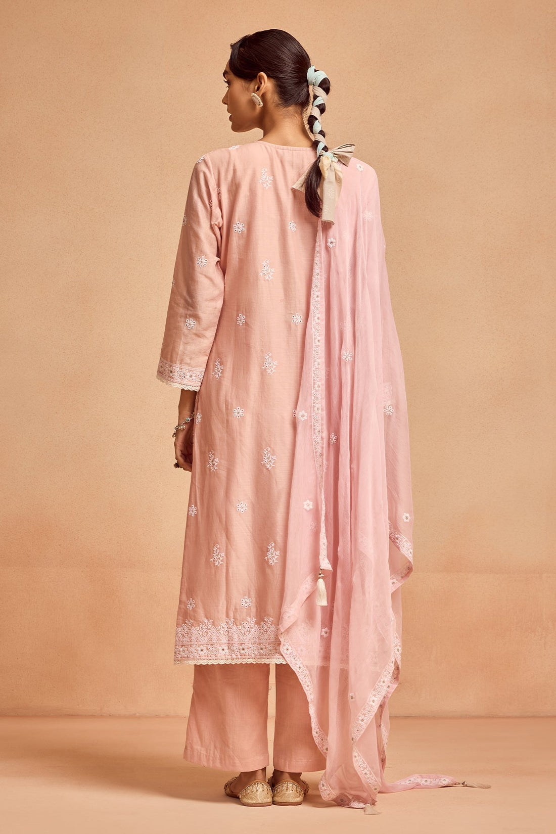 Peach Embroidered Kurta 3 Pcs Set