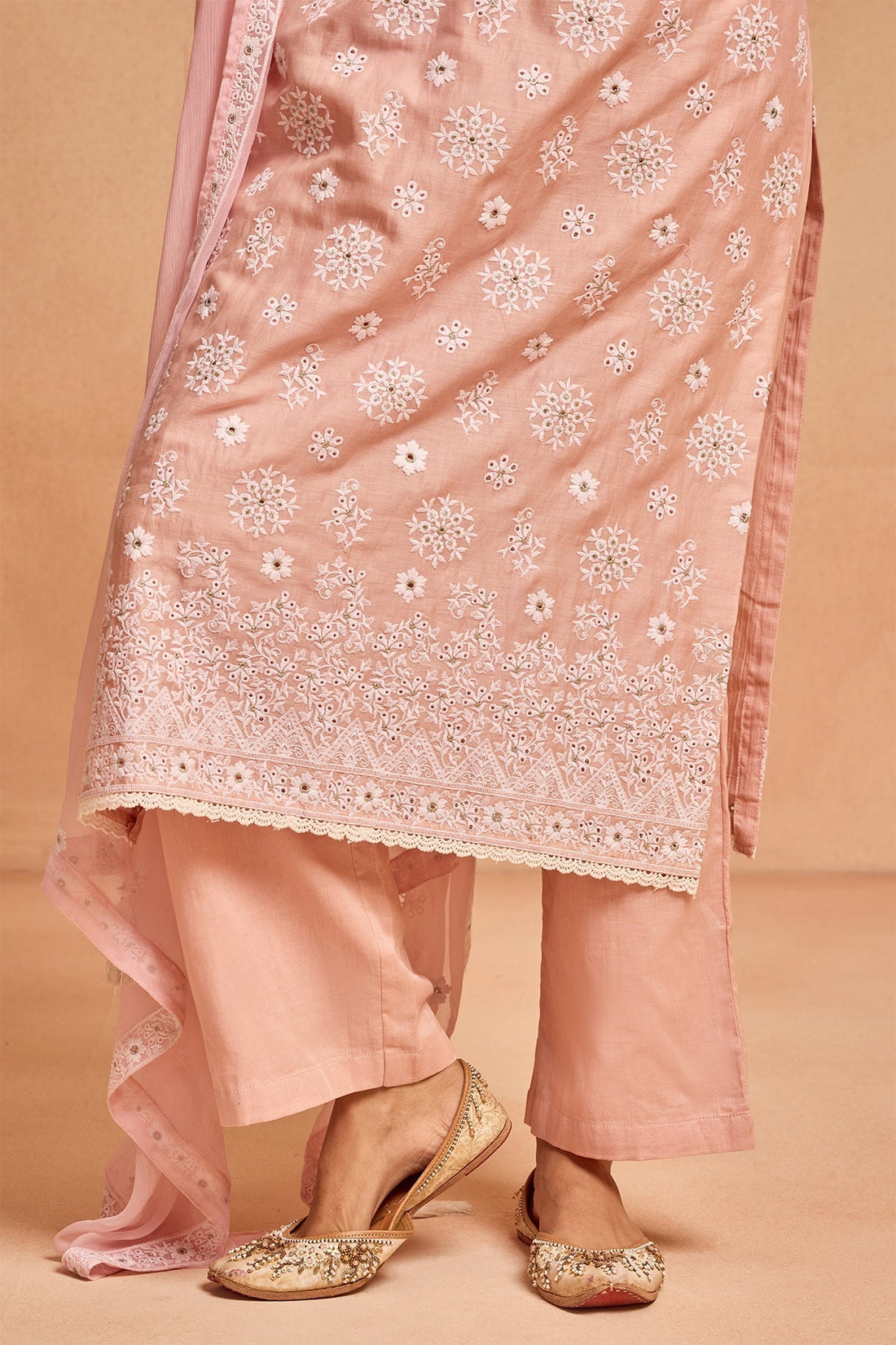 Peach Embroidered Kurta 3 Pcs Set