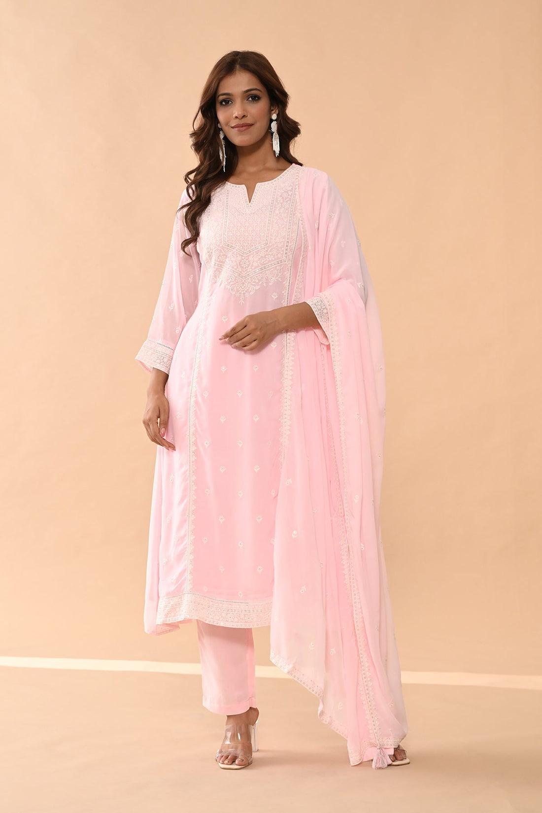 Pink Straight Kurta 3 Pcs Set