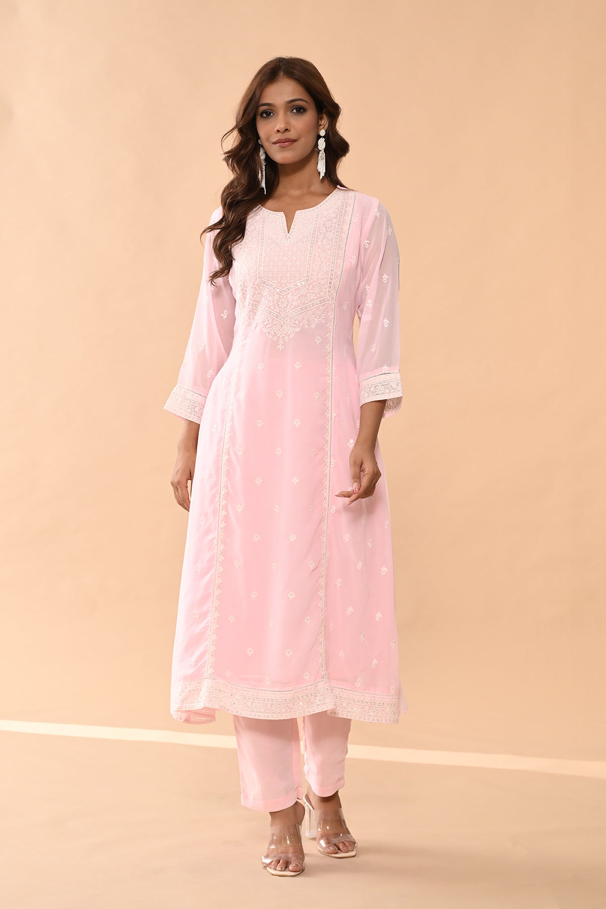 Pink Straight Kurta 3 Pcs Set