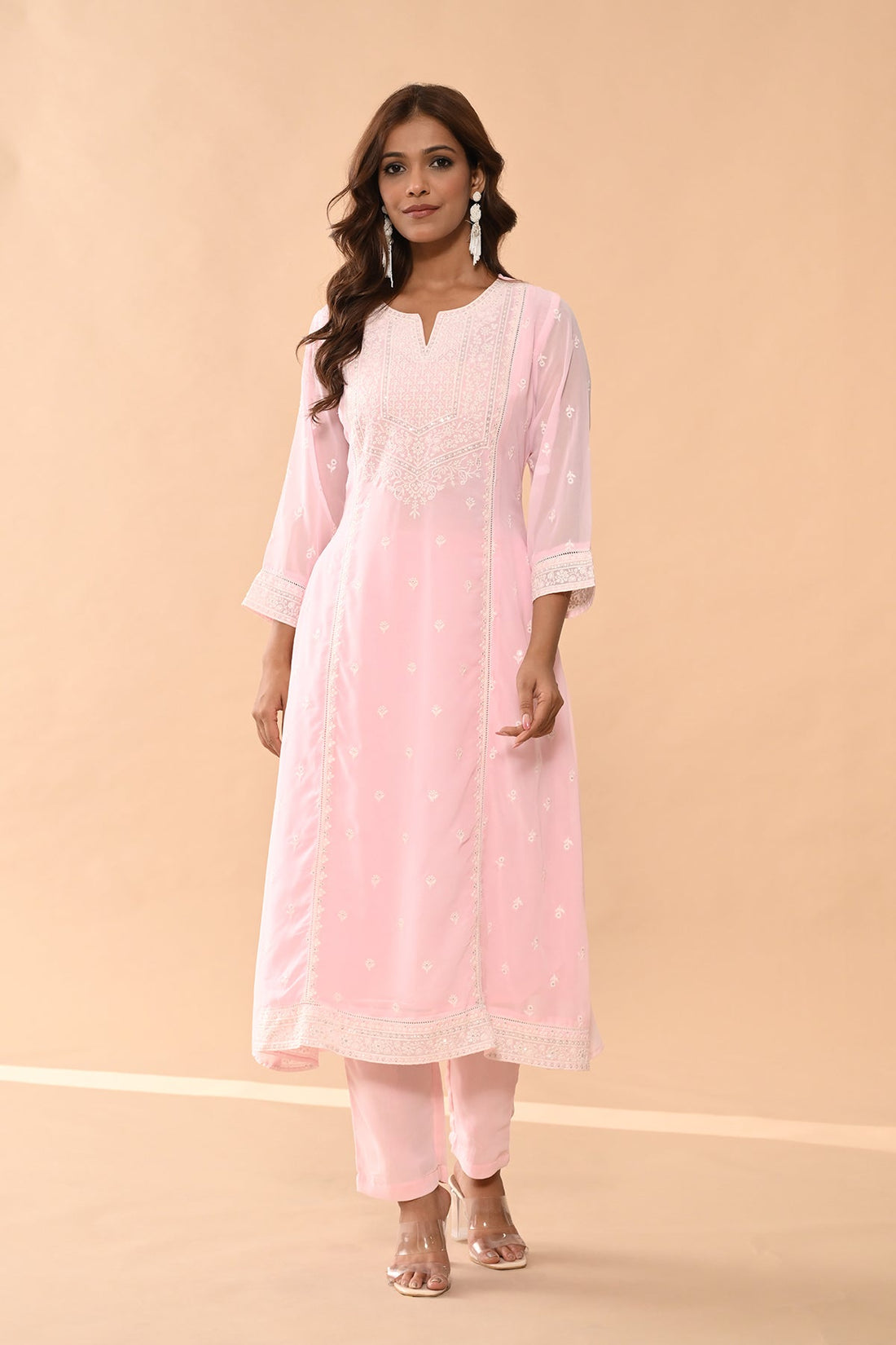 Pink Straight Kurta 3 Pcs Set