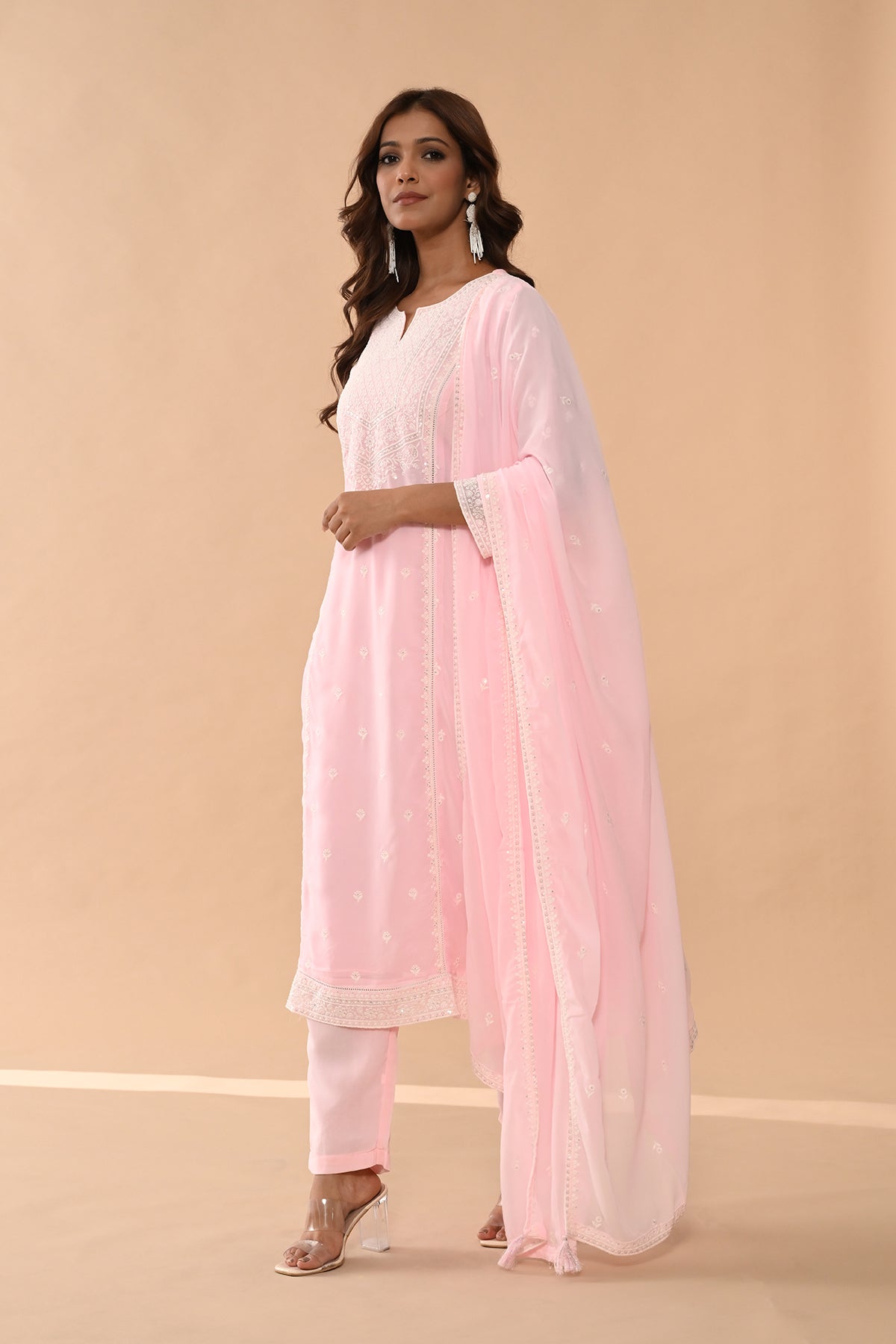 Pink Straight Kurta 3 Pcs Set