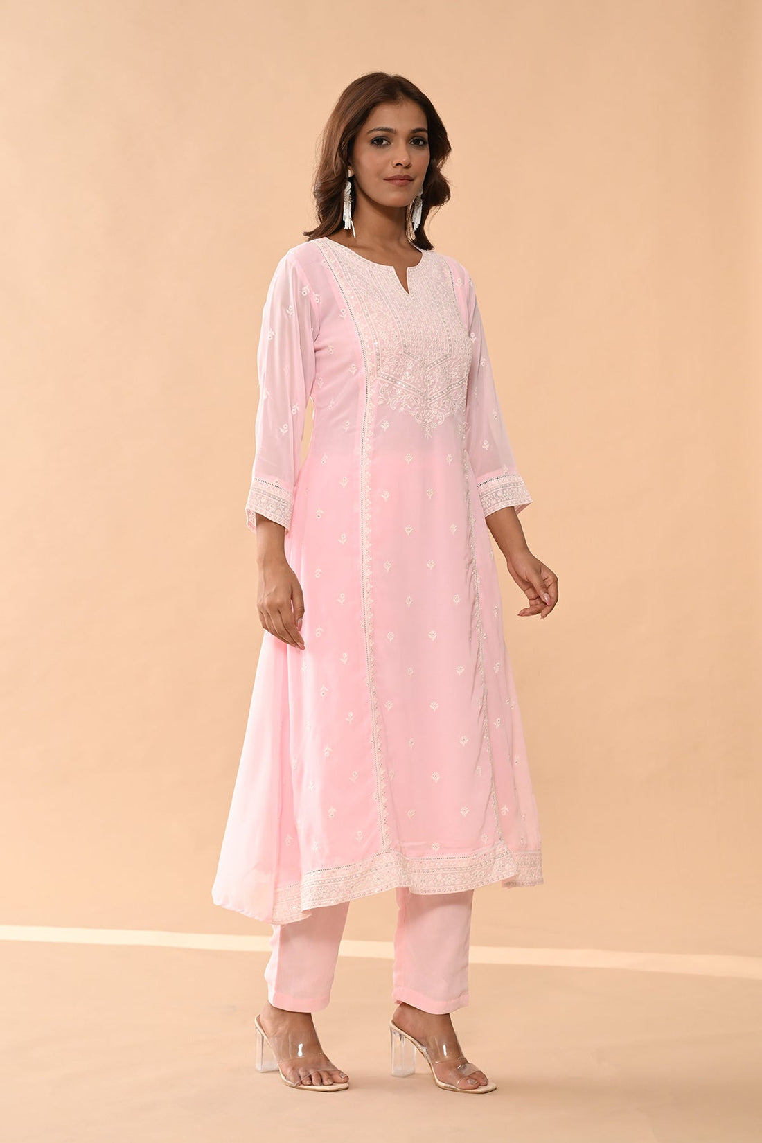 Pink Straight Kurta 3 Pcs Set