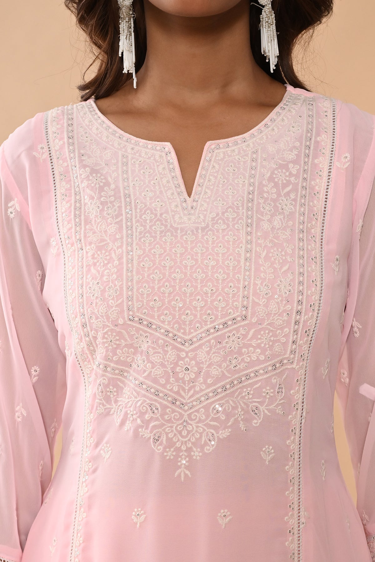 Pink Straight Kurta 3 Pcs Set
