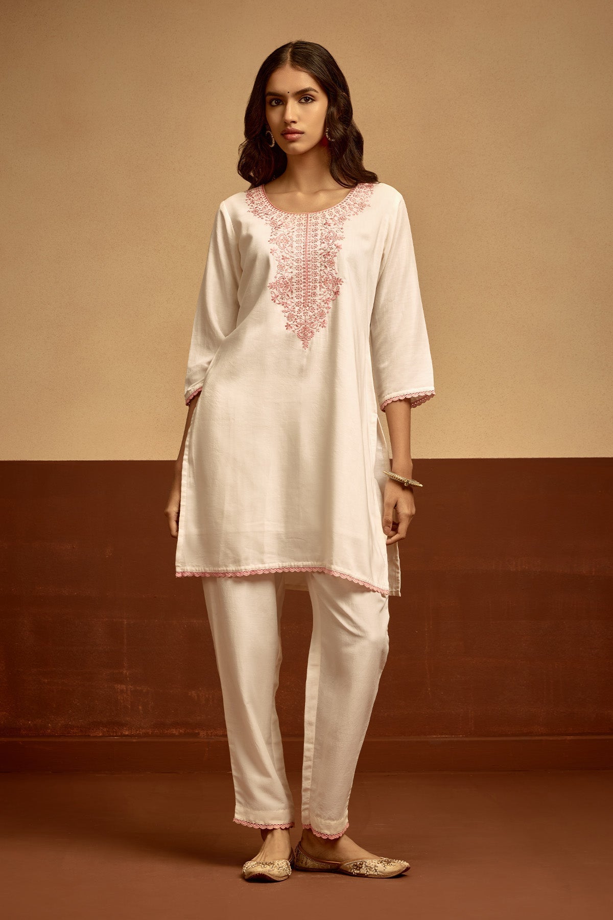 Cream Straight Kurta 2 Pcs Set