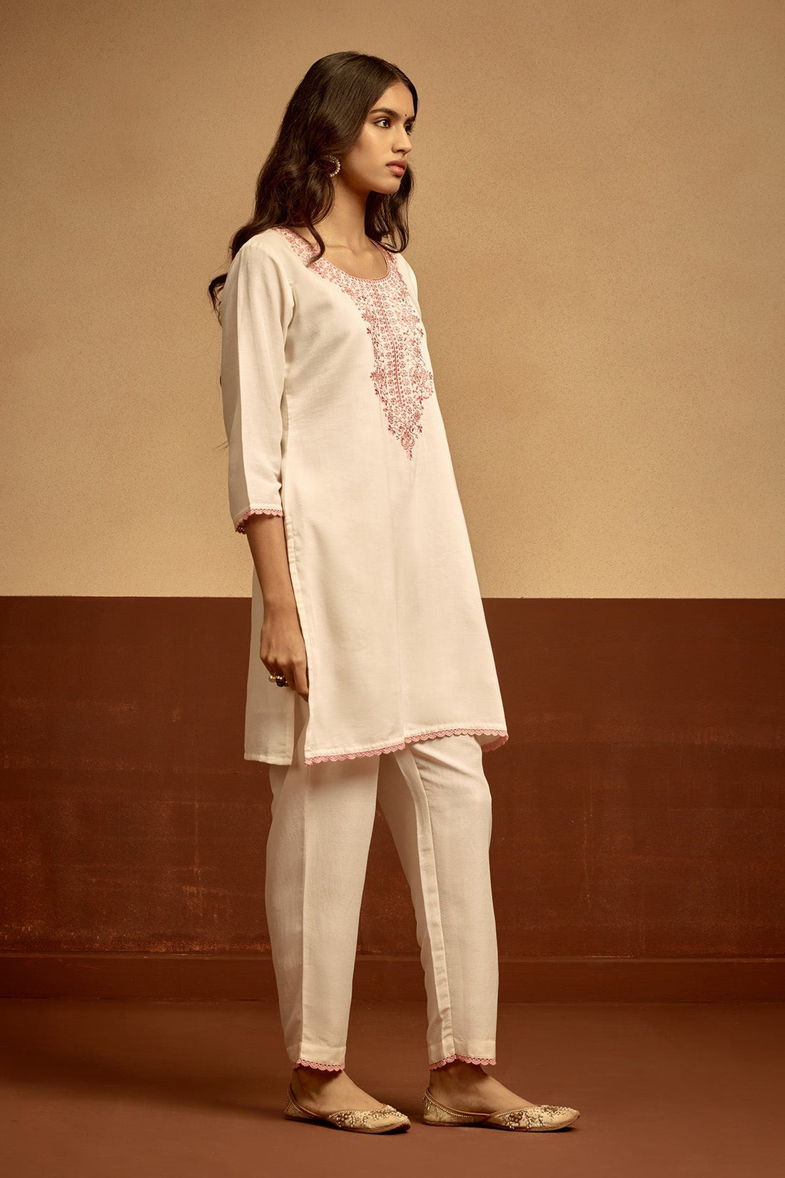Cream Straight Kurta 2 Pcs Set