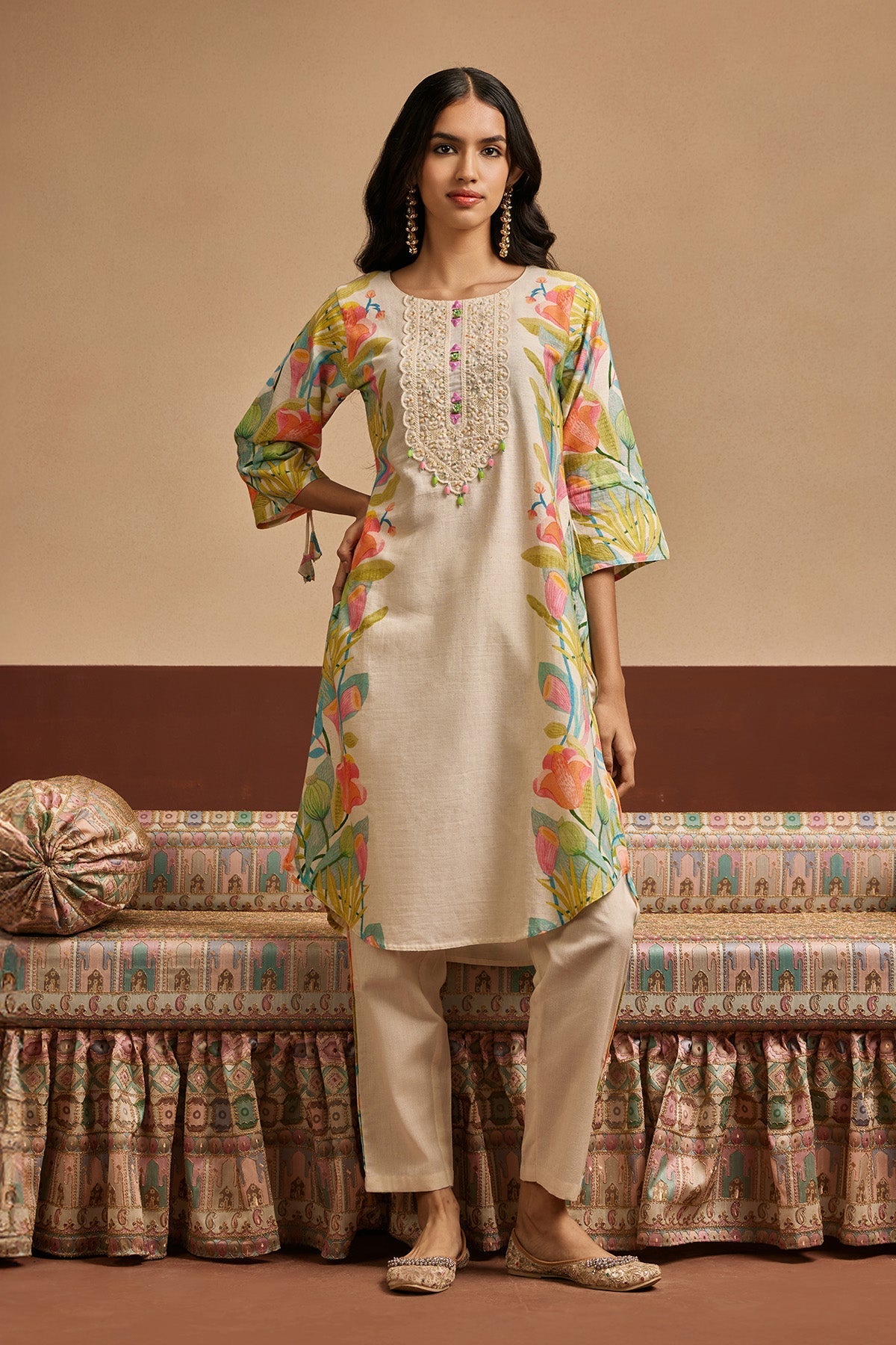 Cream Printed Kurta 2 Pcs Set