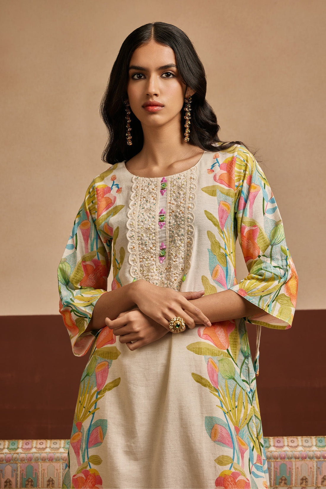 Cream Printed Kurta 2 Pcs Set