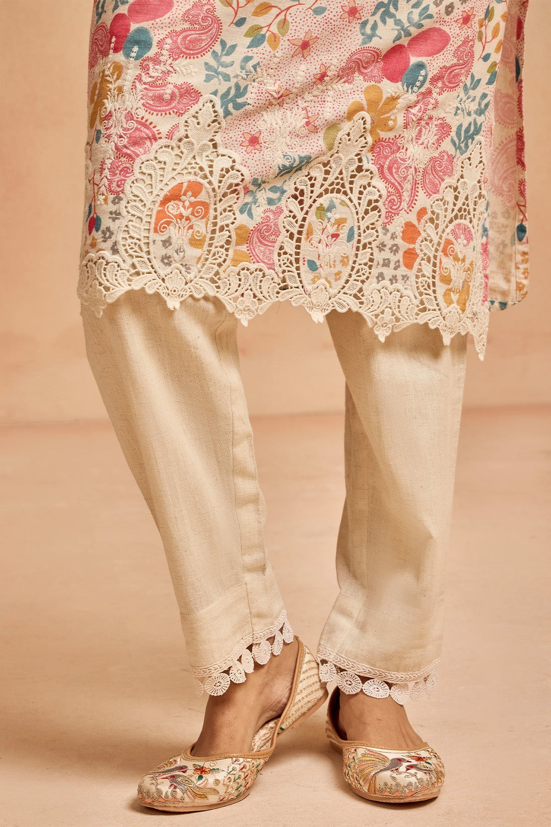 Cream Printed Kurta 2 Pcs Set