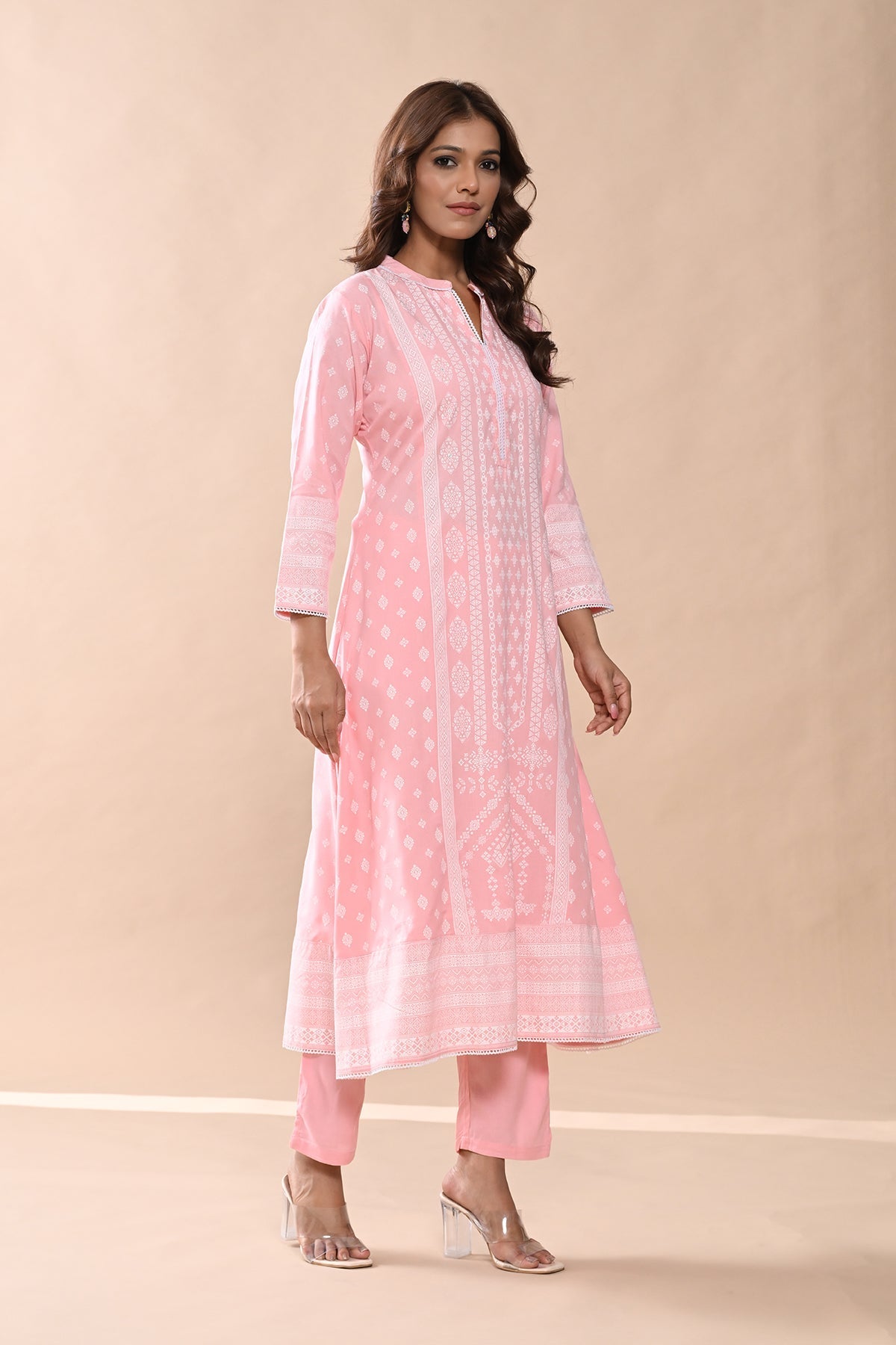 Peach Printed Kurta 3 Pcs Set
