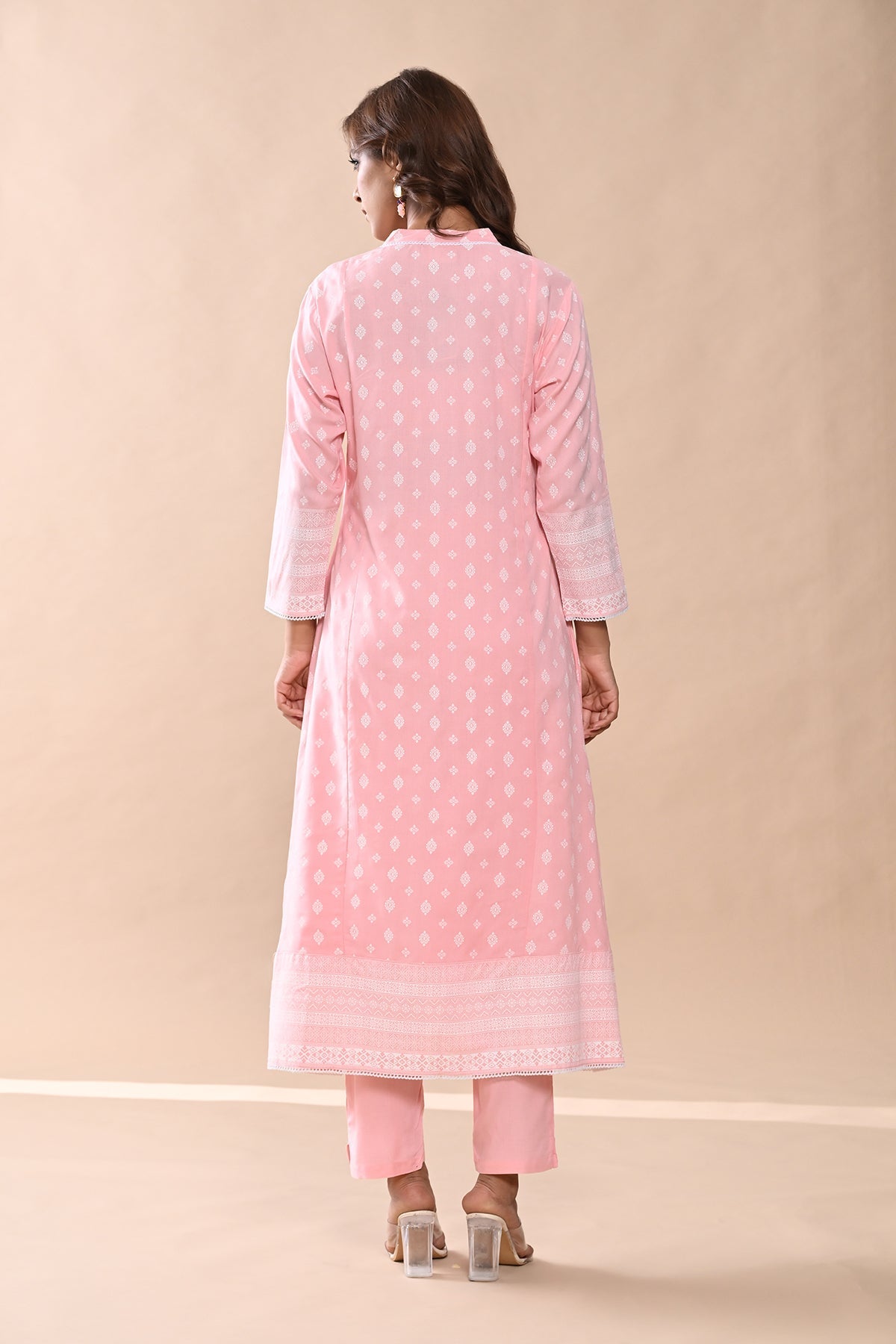 Peach Printed Kurta 3 Pcs Set
