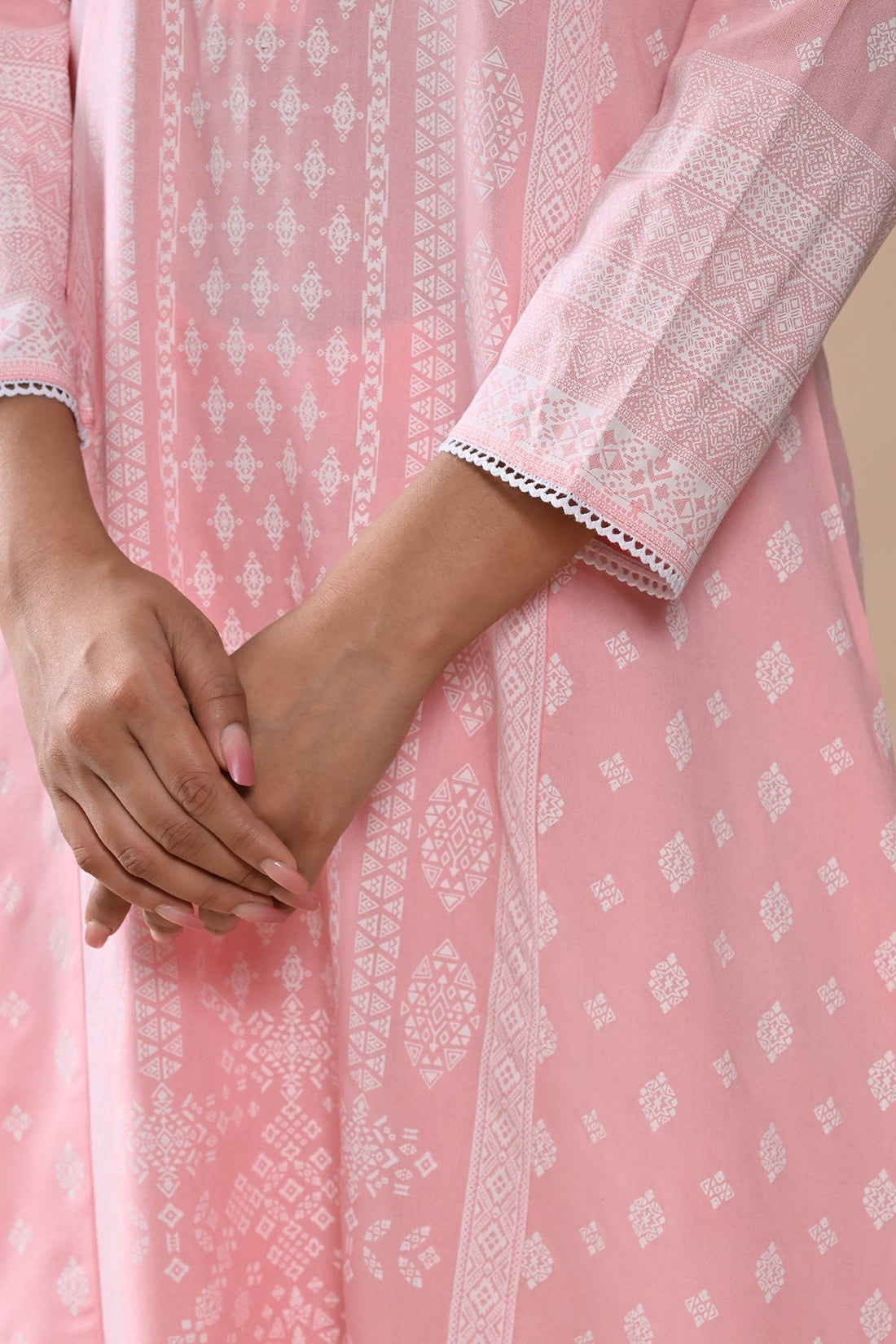 Peach Printed Kurta 3 Pcs Set
