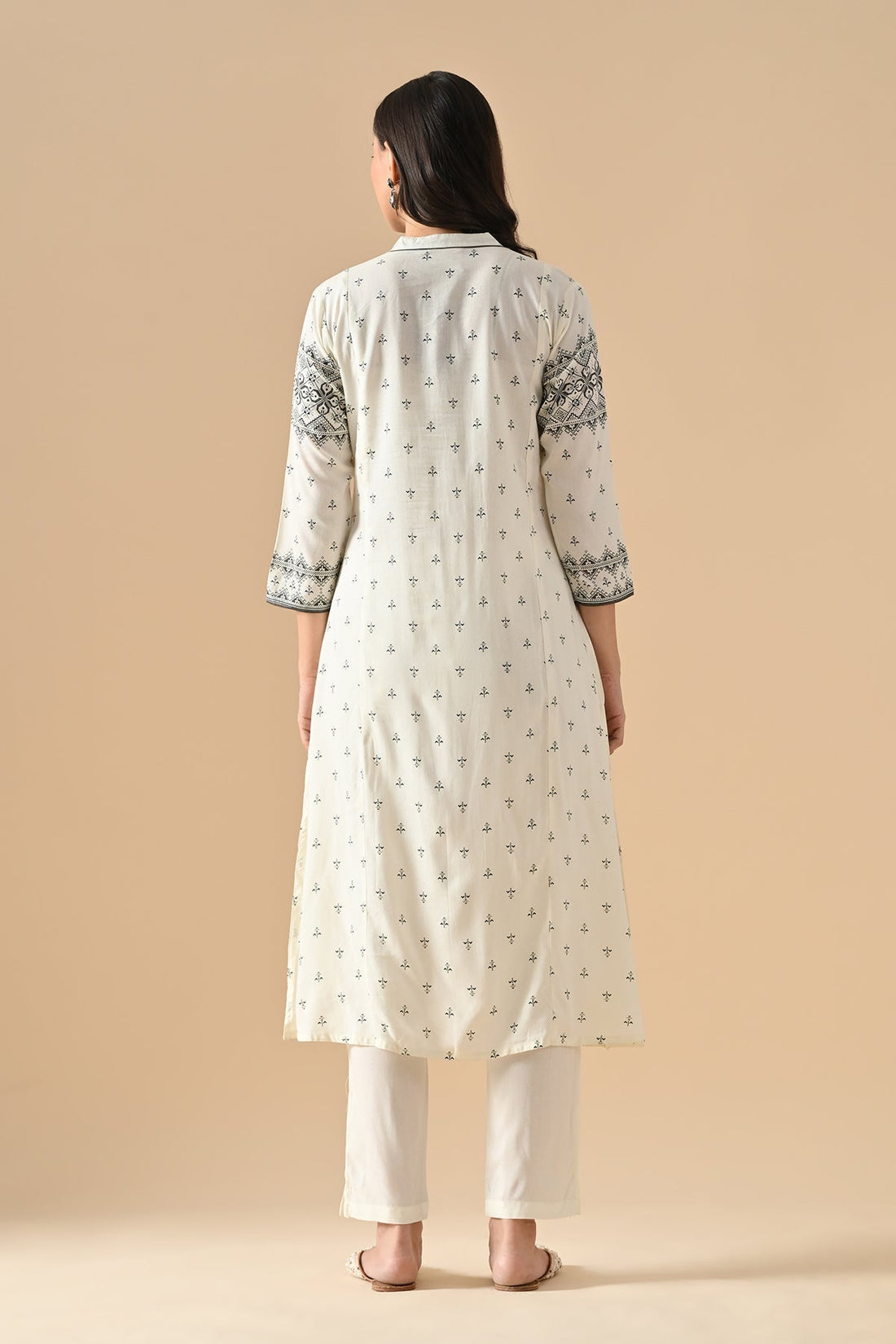 Cream Printed Kurta 3 Pcs Set