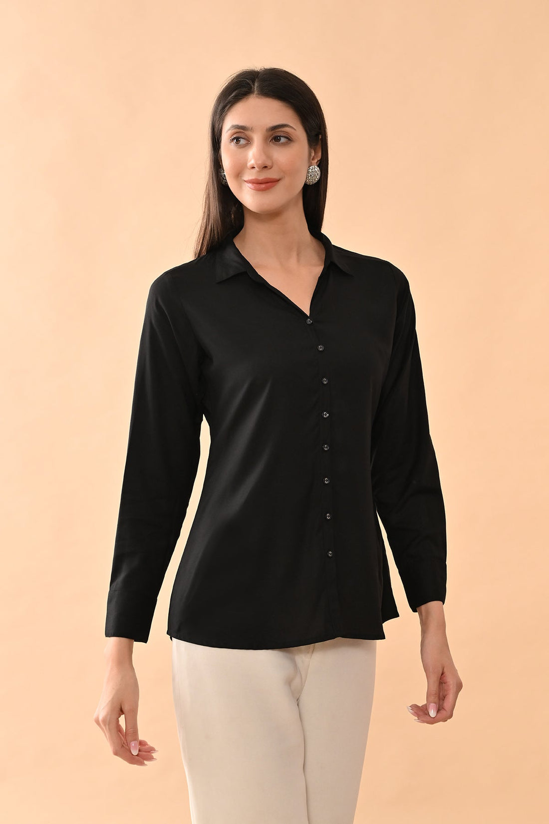 Black Solid Straight Top