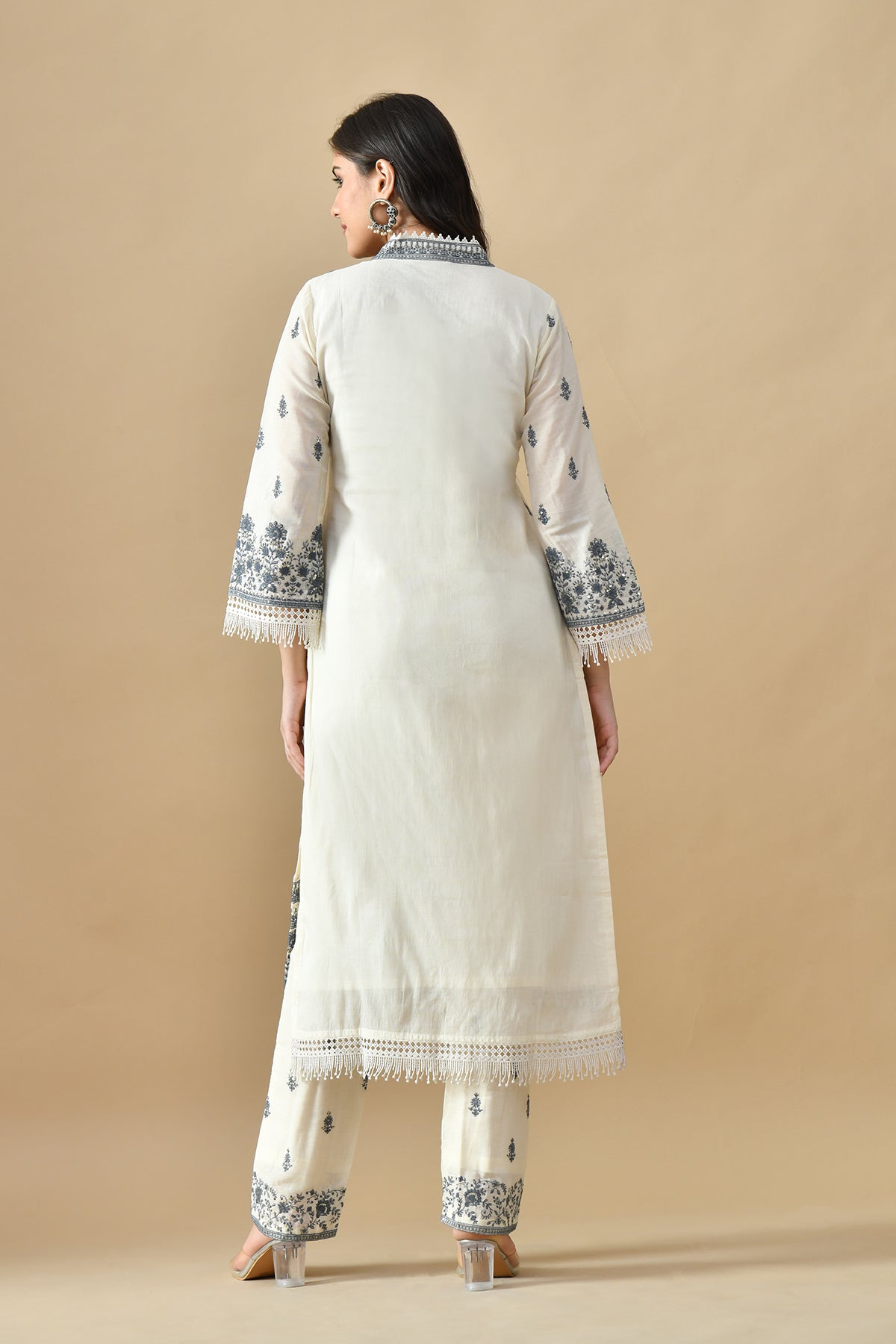 Cream Embroidered Kurta 3 Pcs Set