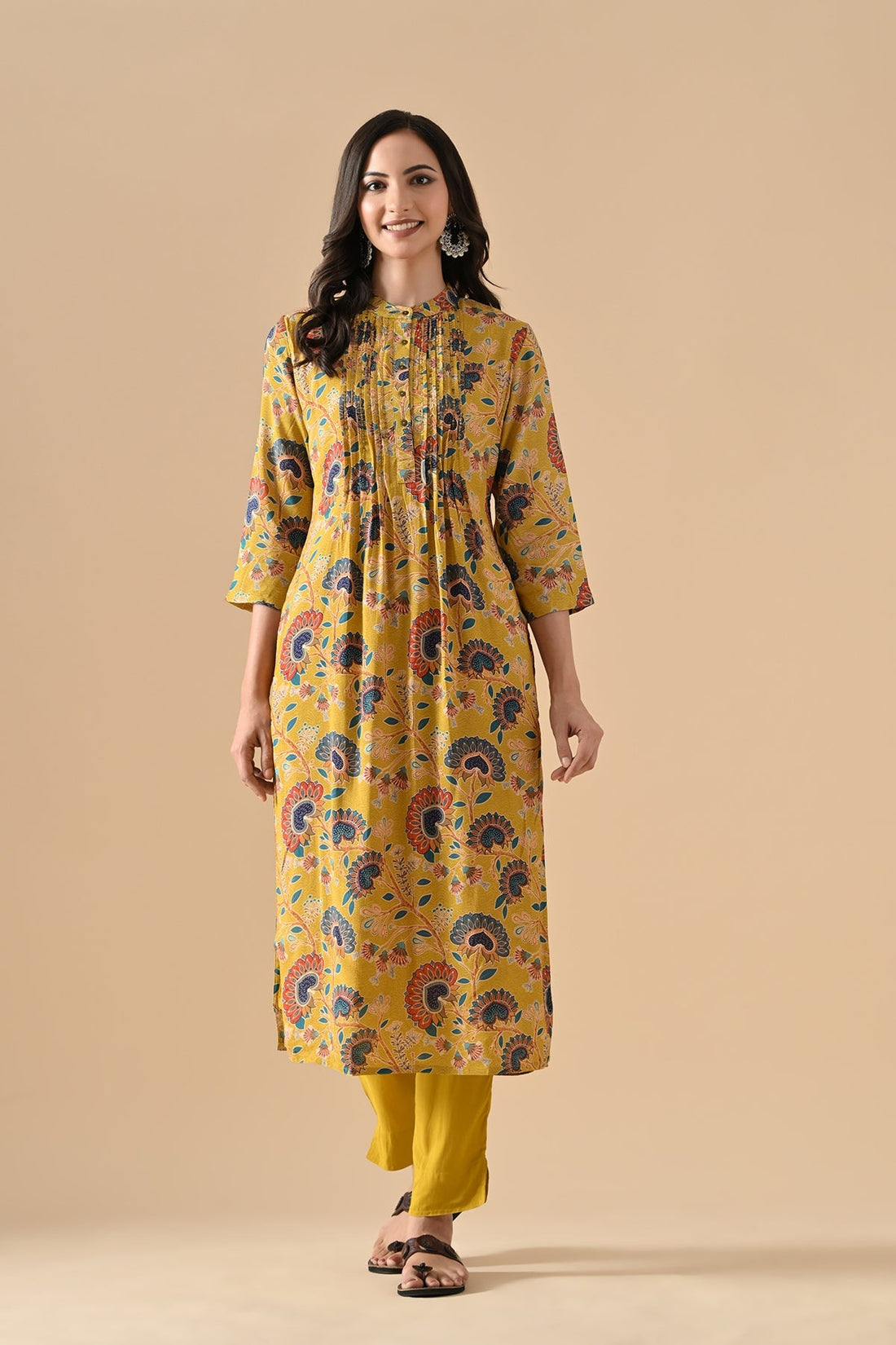 Mustard Printed Kurta 2 Pcs Set