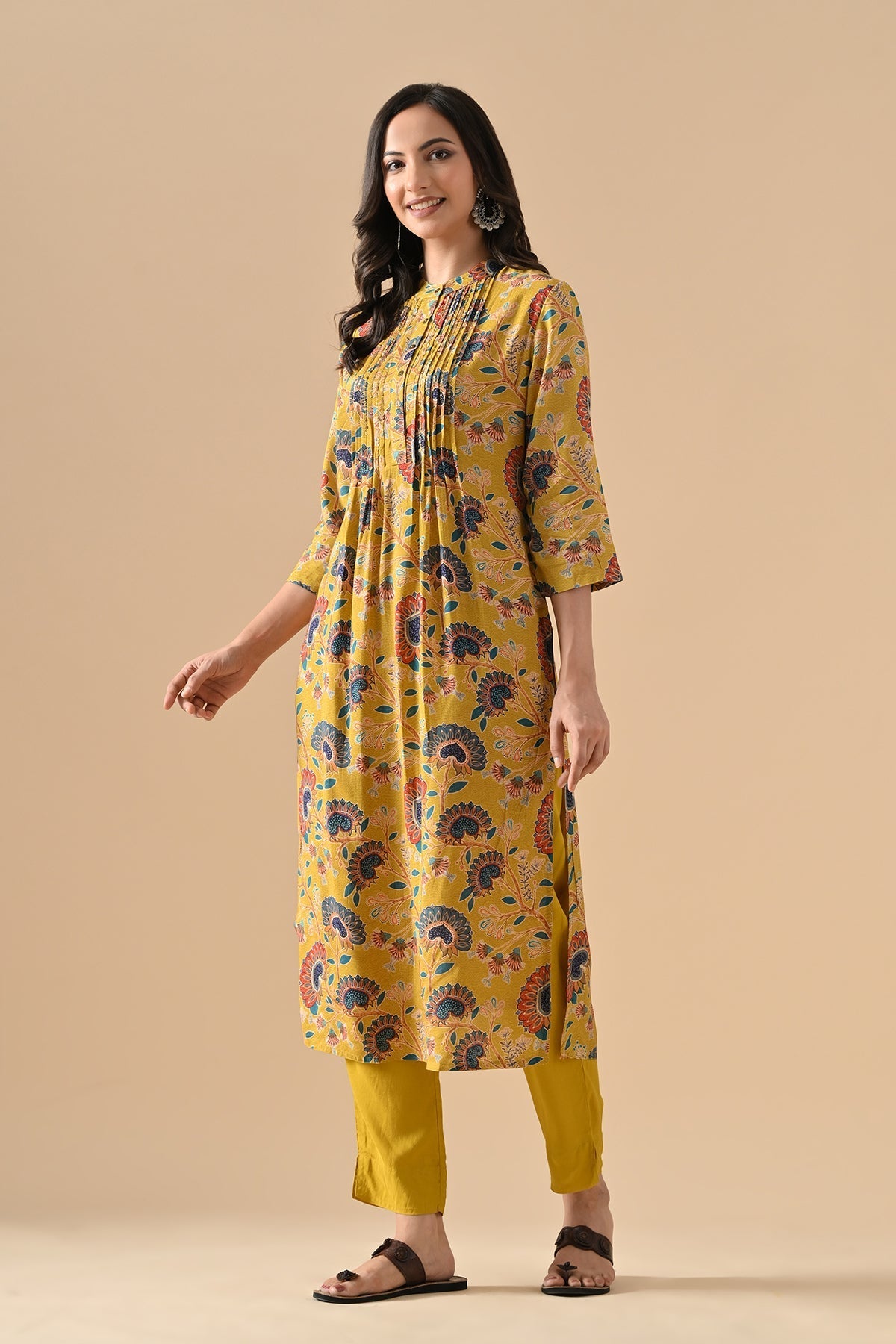 Mustard Printed Kurta 2 Pcs Set