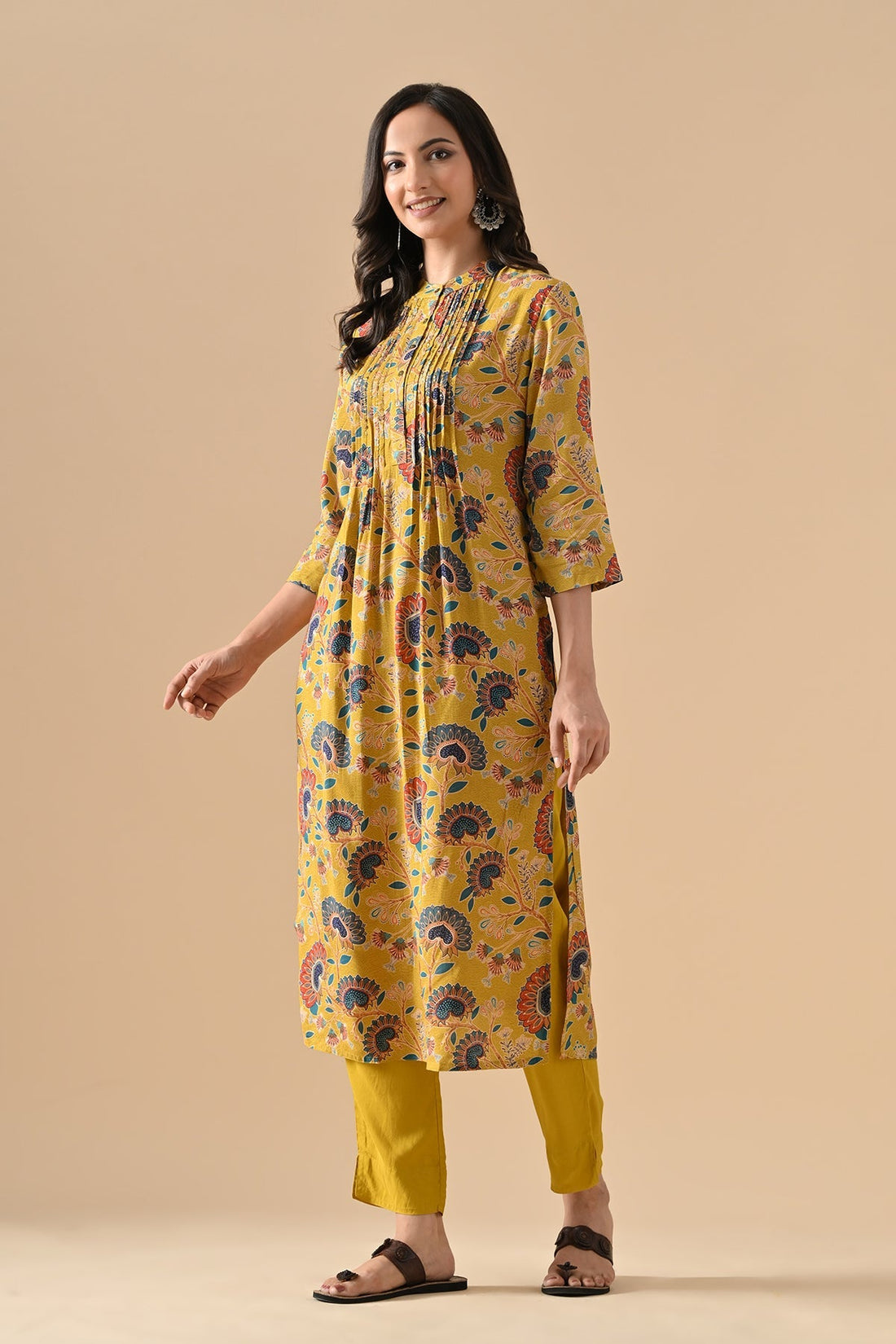 Mustard Printed Kurta 2 Pcs Set