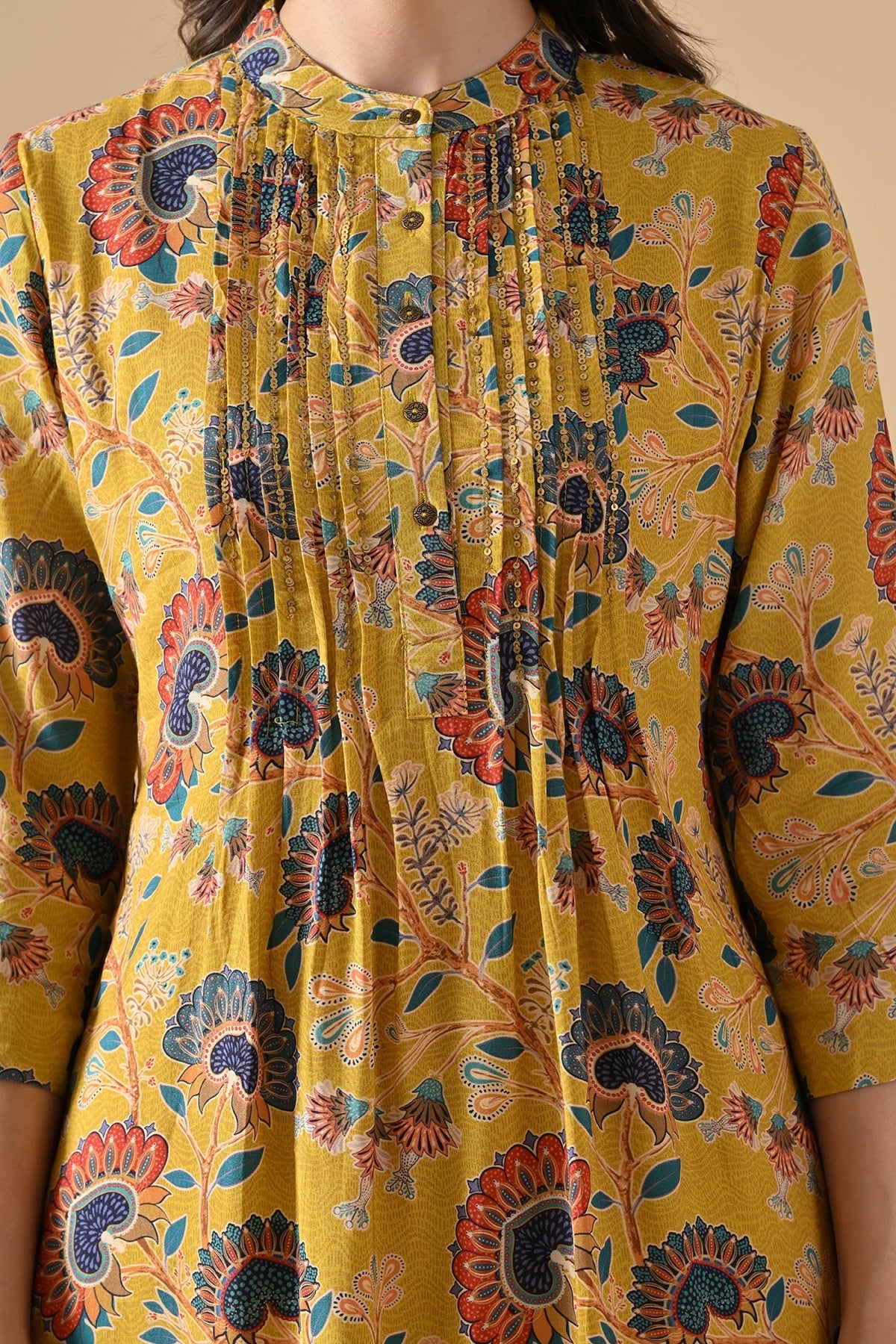 Mustard Printed Kurta 2 Pcs Set