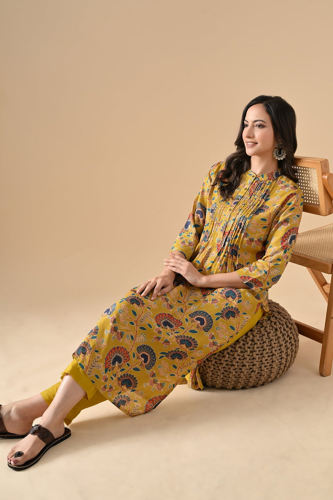 Mustard Printed Kurta 2 Pcs Set
