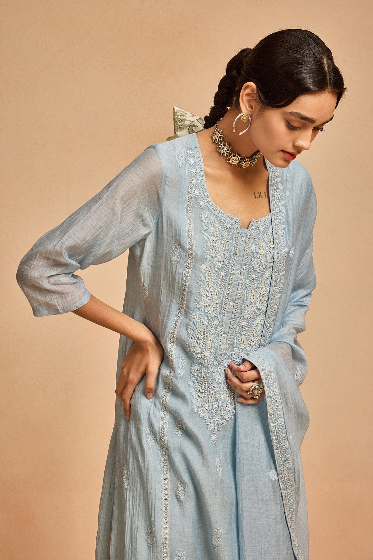 Blue Straight Kurta 3 Pcs Set