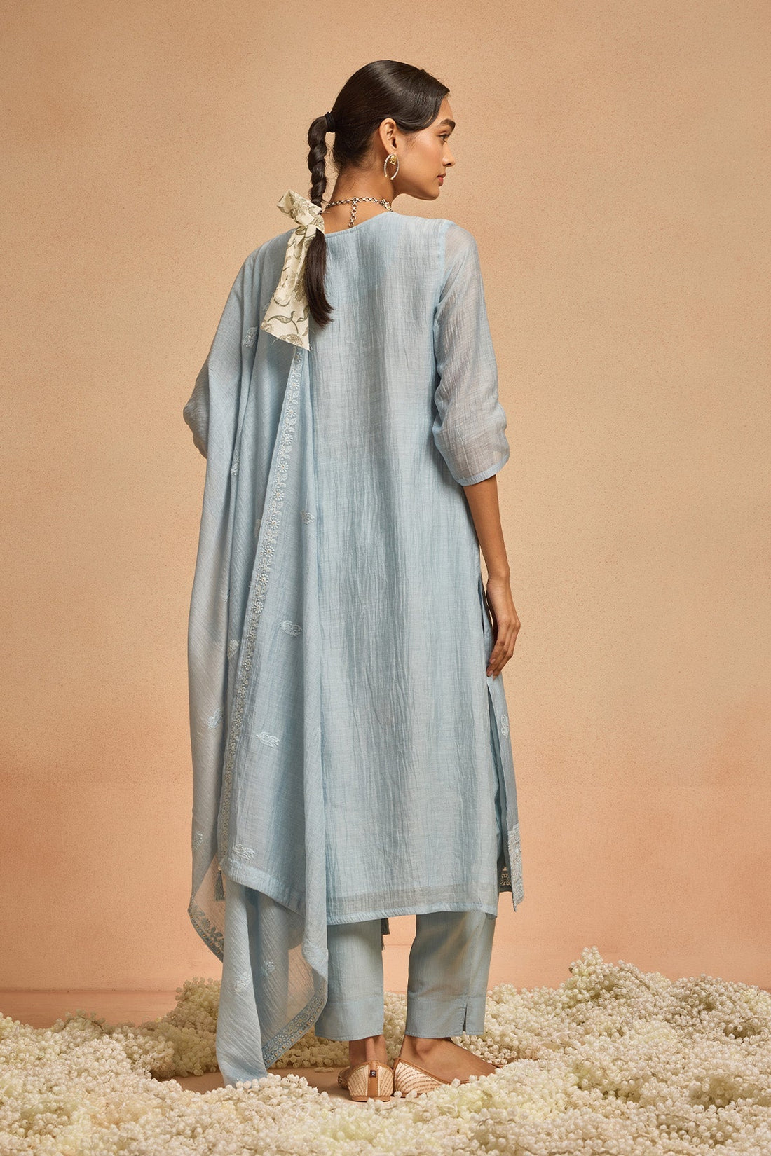 Blue Straight Kurta 3 Pcs Set