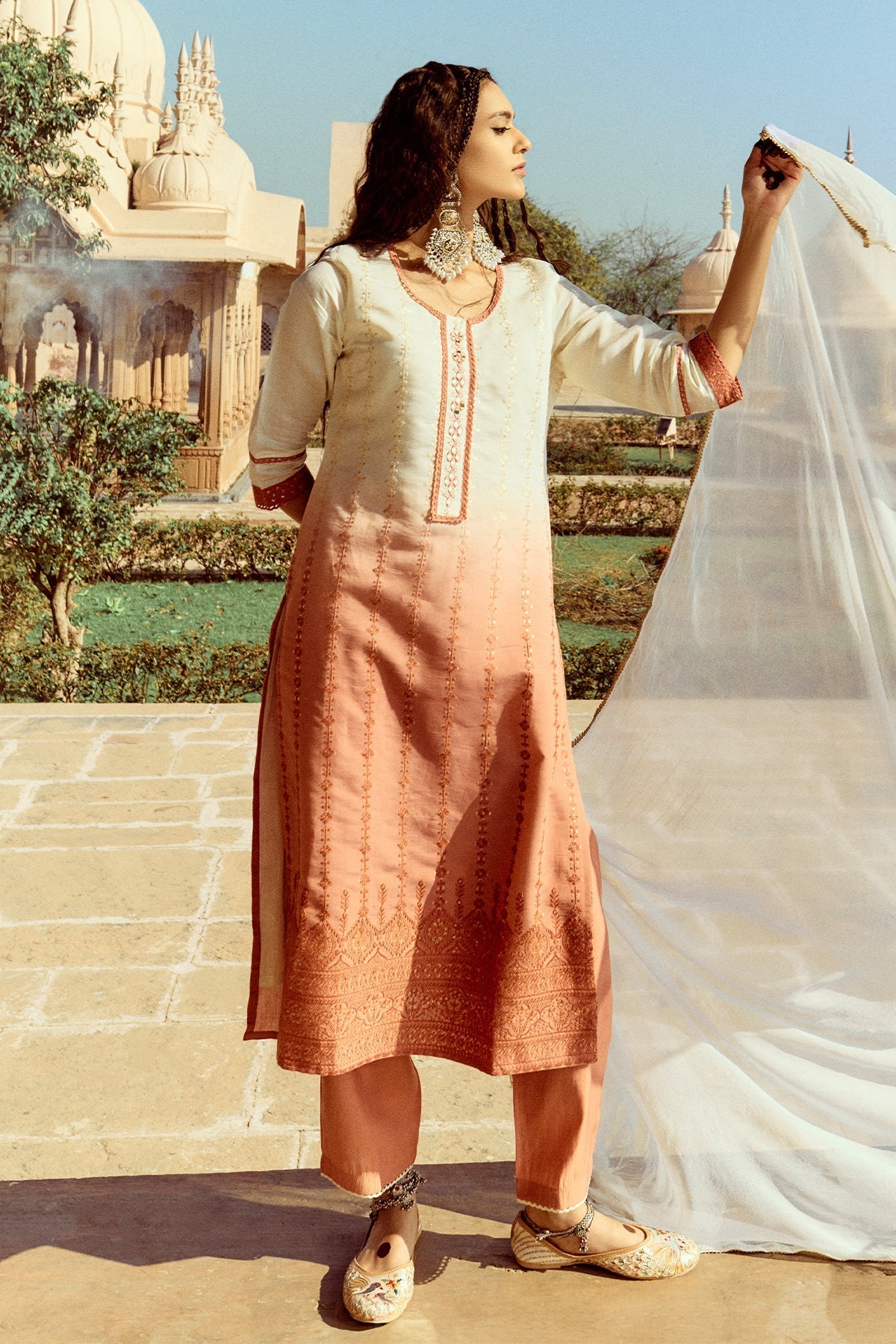 Cream Straight Kurta 3 Pcs Set