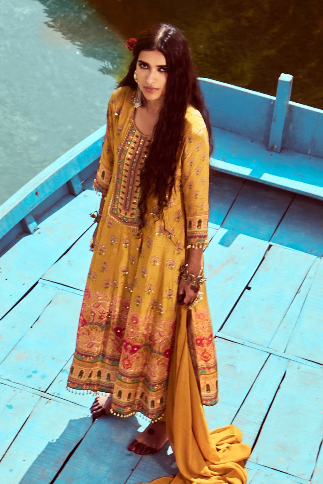 Mustard Embellished Kurta 3 Pcs Set
