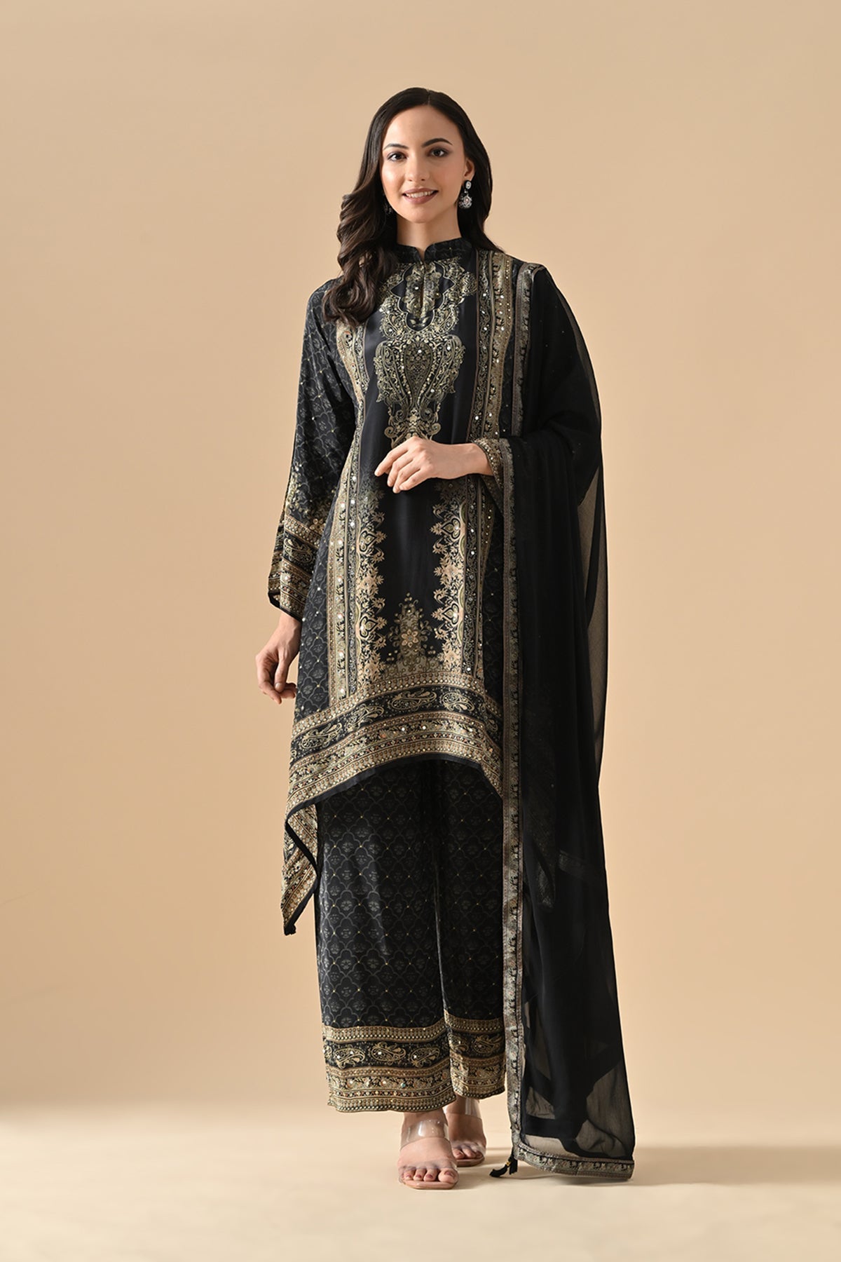 Black Embellished Kurta 3 Pcs Set